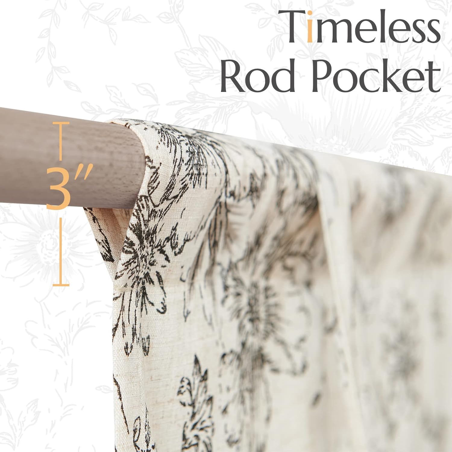 Alternative view of jinchan Tie Up Valance Floral Linen for Windows Farmhouse Valance 45 Inch Peonies Botanical Short Window Treatment Adjustable for Kitchen Living Room Light Filtering 1 Panel Black on Beige