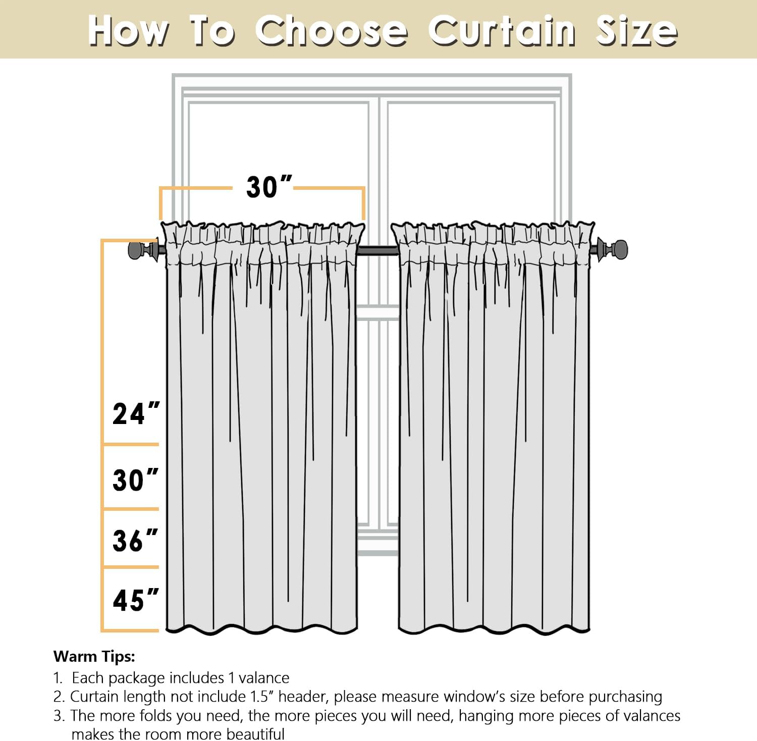 OVZME 2 Panels Kitchen Curtains 36 Inch Length, Faux Linen Textured Small Cafe Window Curtain Over Sink, Light Filtering Short Curtain Tiers for Bathroom Basement, 30x36 Inch, 2PCS, Linen Color