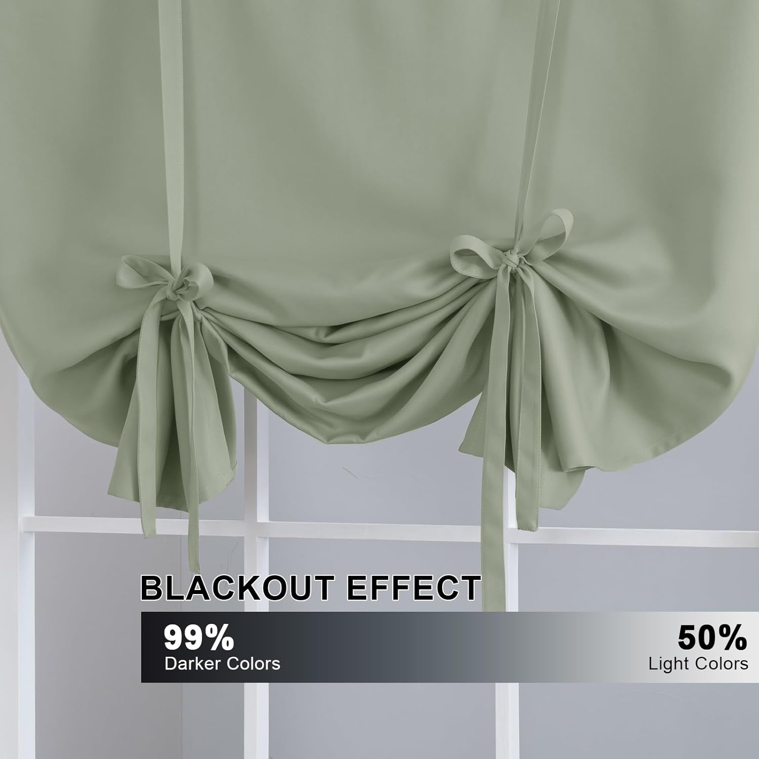 Alternative view of H.VERSAILTEX Solid Blackout Curtain Energy Efficient Tie Up Shades Rod Pocket Panel for Kitchen (Light Sage, 42W x 63L, One Panel)