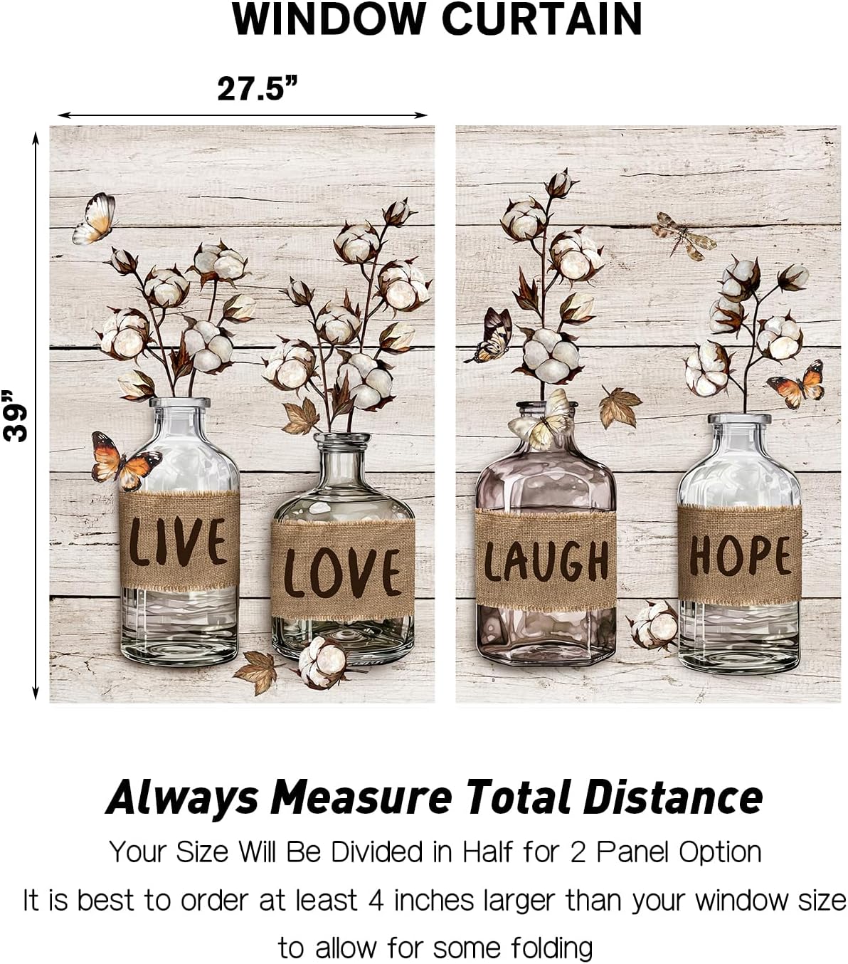 Coxila Farmhouse Kitchen Window Curtains 27.5 x 39 Inch Small Short Mini Cafe Rod Pocket Rustic Country Floral Retro Vintage Fun Living Bedroom Room Home Treatment Set of 2 Curtain Panels Drapes Tiers