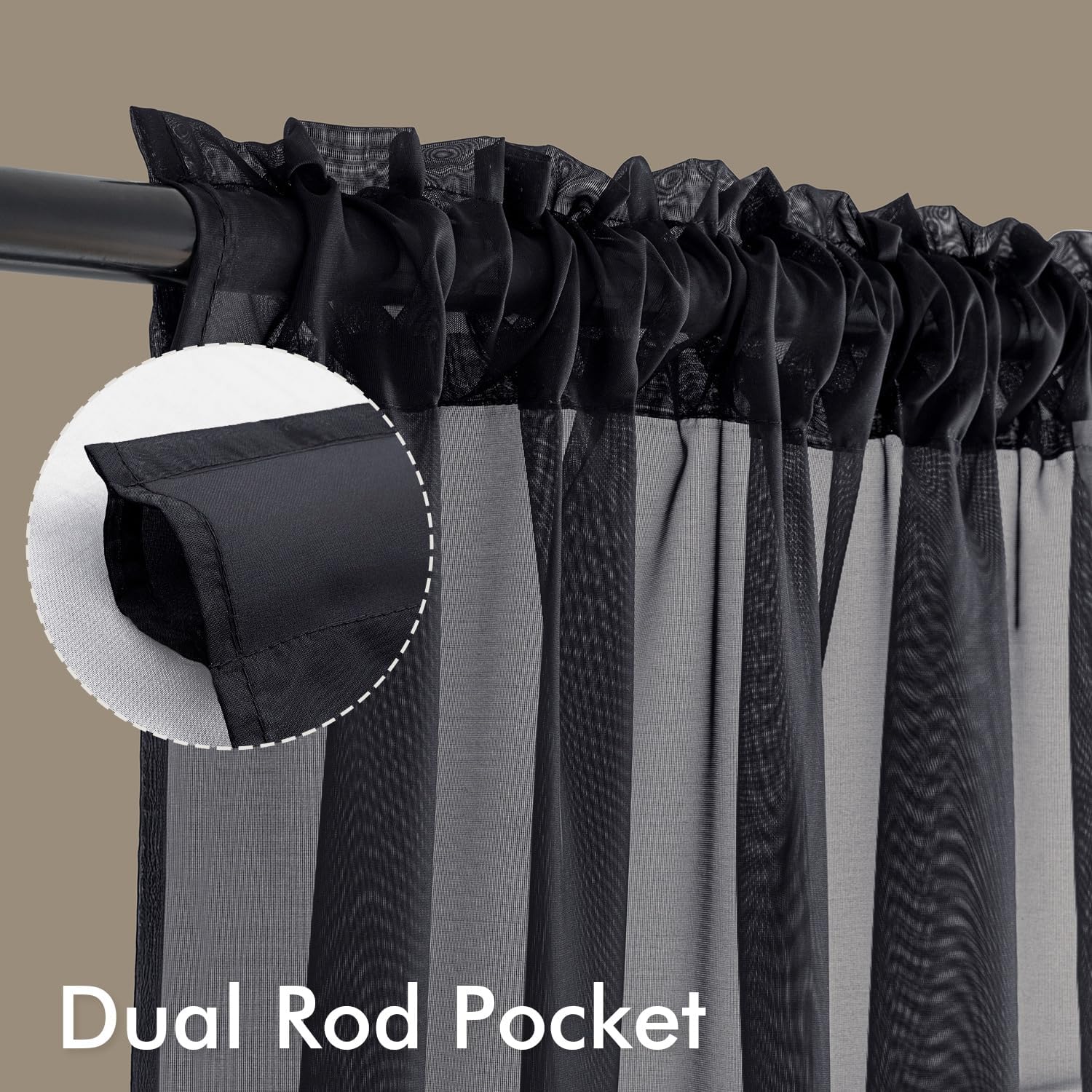 Alternative view of MIULEE Black Curtains 24 Inch Length for Small Window,4 Panels Set, Short Sheer Curtains Rod Pocket Light Filtering Tier for Kitchen/Bathroom/Basement, 42W x 24 Inches