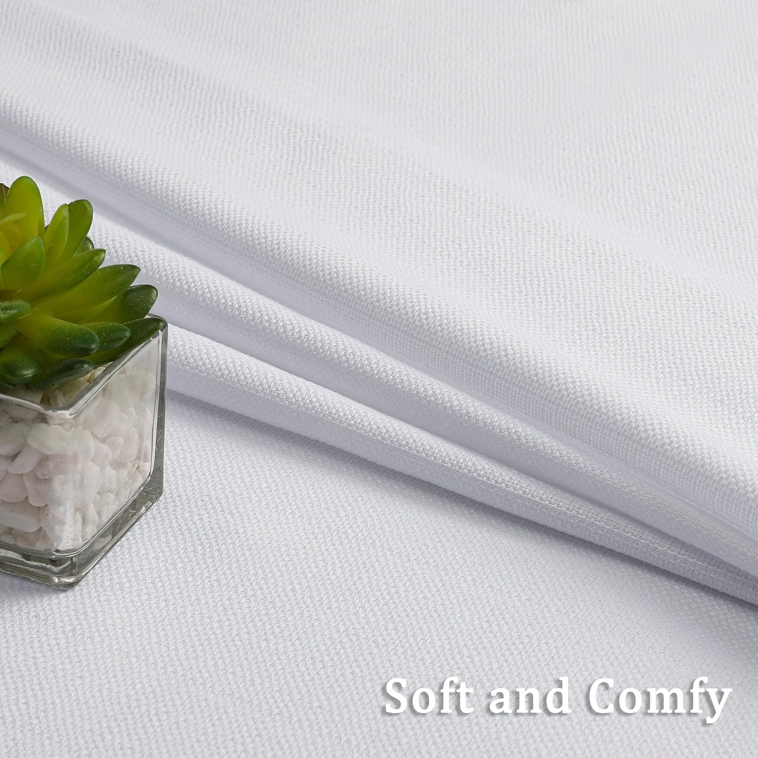 Lecloud Bessie White Kitchen Curtains 36 Inch Length 2 Panels Set, Faux Linen Textured Tier Curtains Short, Light-filtering Small Cafe Curtain Window Treatments for Basement Bathroom, Each 30 W x 36 L