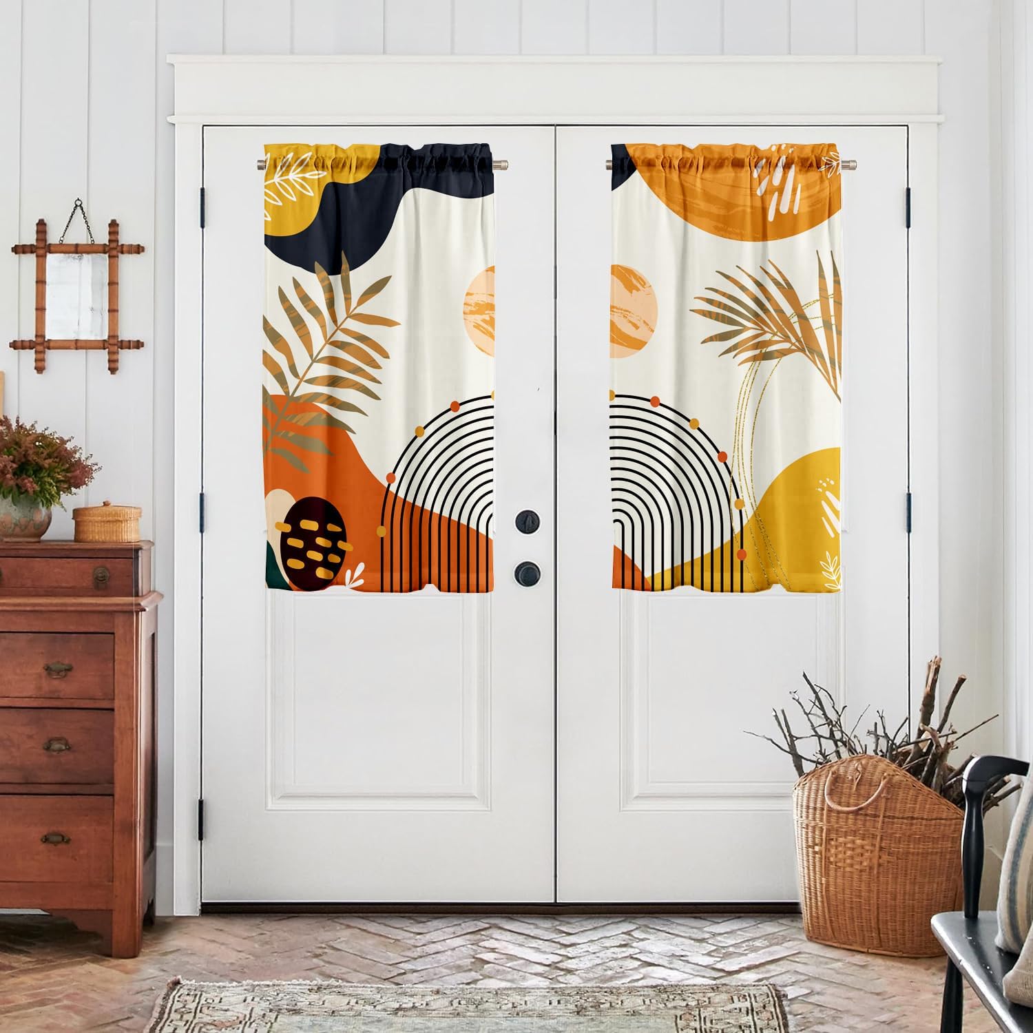 Alternative view of GOLDLAWN Orange Boho Curtains 39 Inch Mid Century Cafe Drapes for Small Windows Abstract Leaves Rainbow Colorful Modern Geometric Window Curtains for Kitchen Living Room Bathroom Laundry 2 Panels