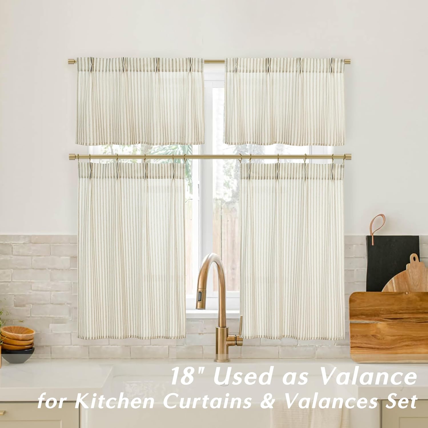 Lino Rosa Kitchen Window Curtains Over Sink 24 Inch Length Sets,Rustic Country Pinch Pleated Linen Cafe Small Window Curtain for Half Bathroom Windows