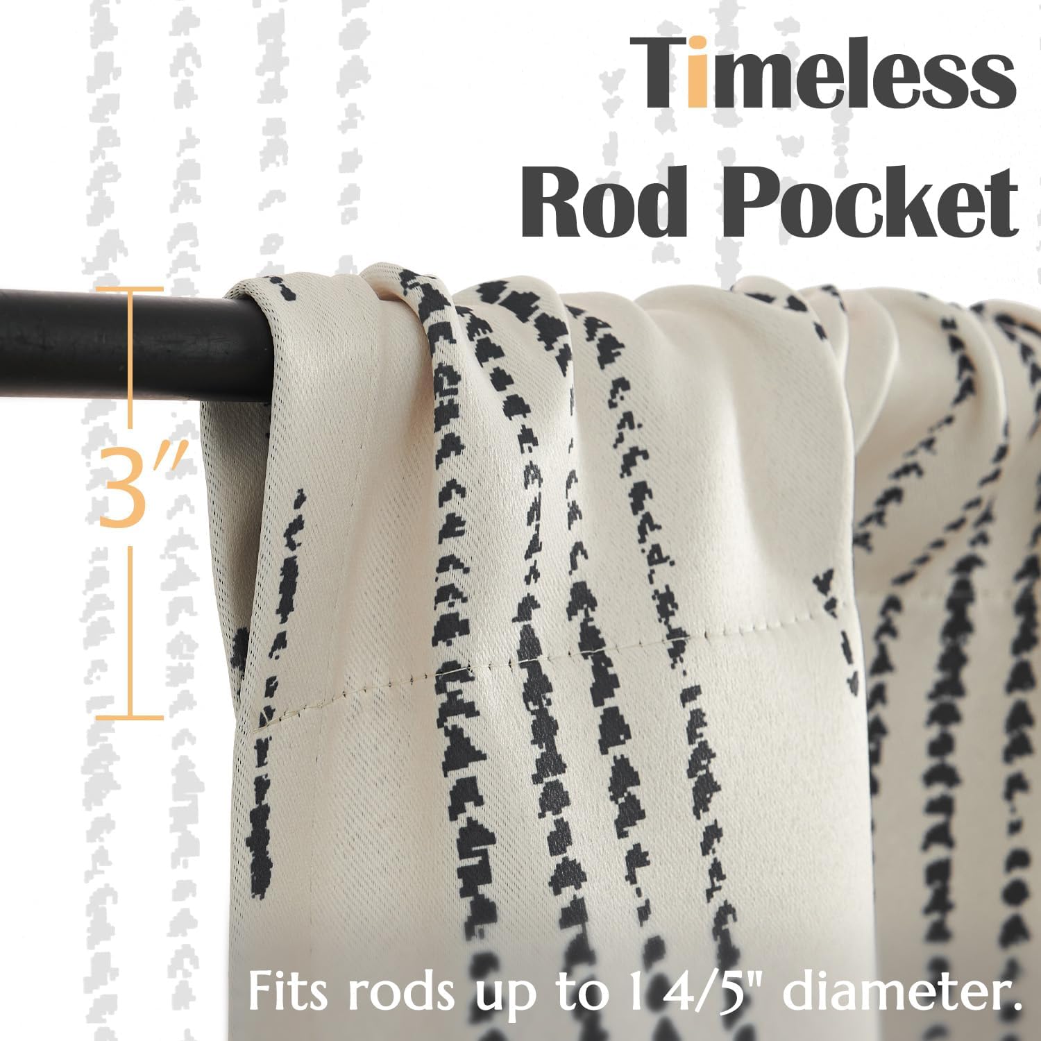 jinchan 95% Blackout Boho Kitchen Curtains 36 Inches Cafe Tier Curtains Bohemian Small Drapes for Bedroom RV Basement Half Window Room Darkening Thermal Insulated 2 Panels Black on Beige