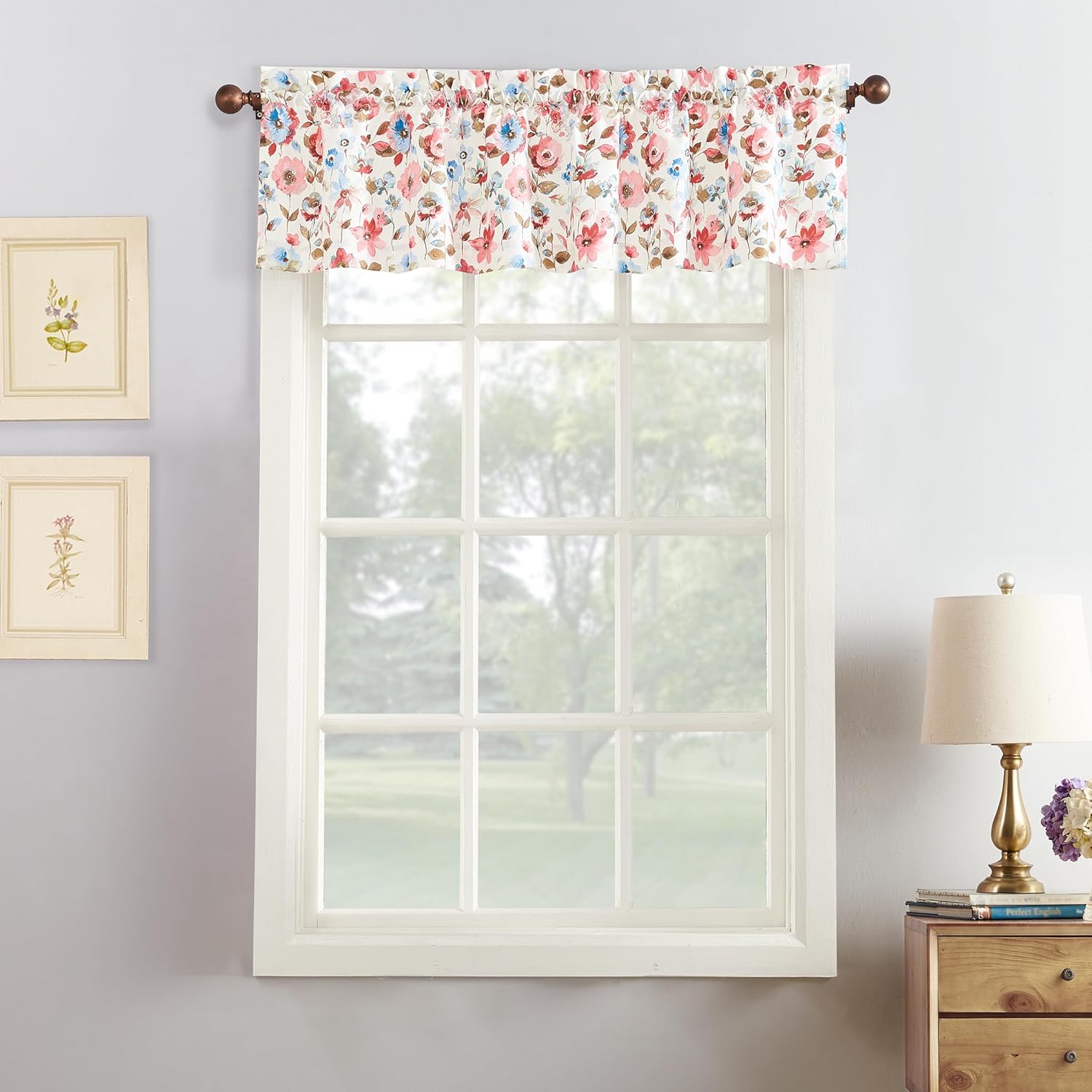 No. 918 Dora Floral Semi-Sheer Rod Pocket Kitchen Curtain Set, 54" x 36", Coral - Image 4