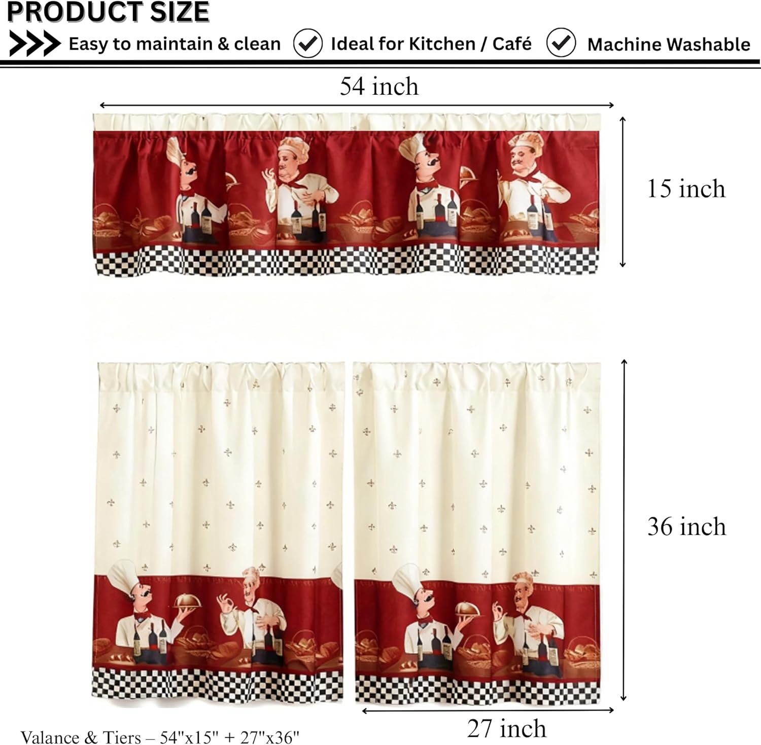 Alternative view of MarCielo 3 Piece Printed Floral Kitchen/Cafe Curtain with Swag and Tier Window Curtain Set, Chef