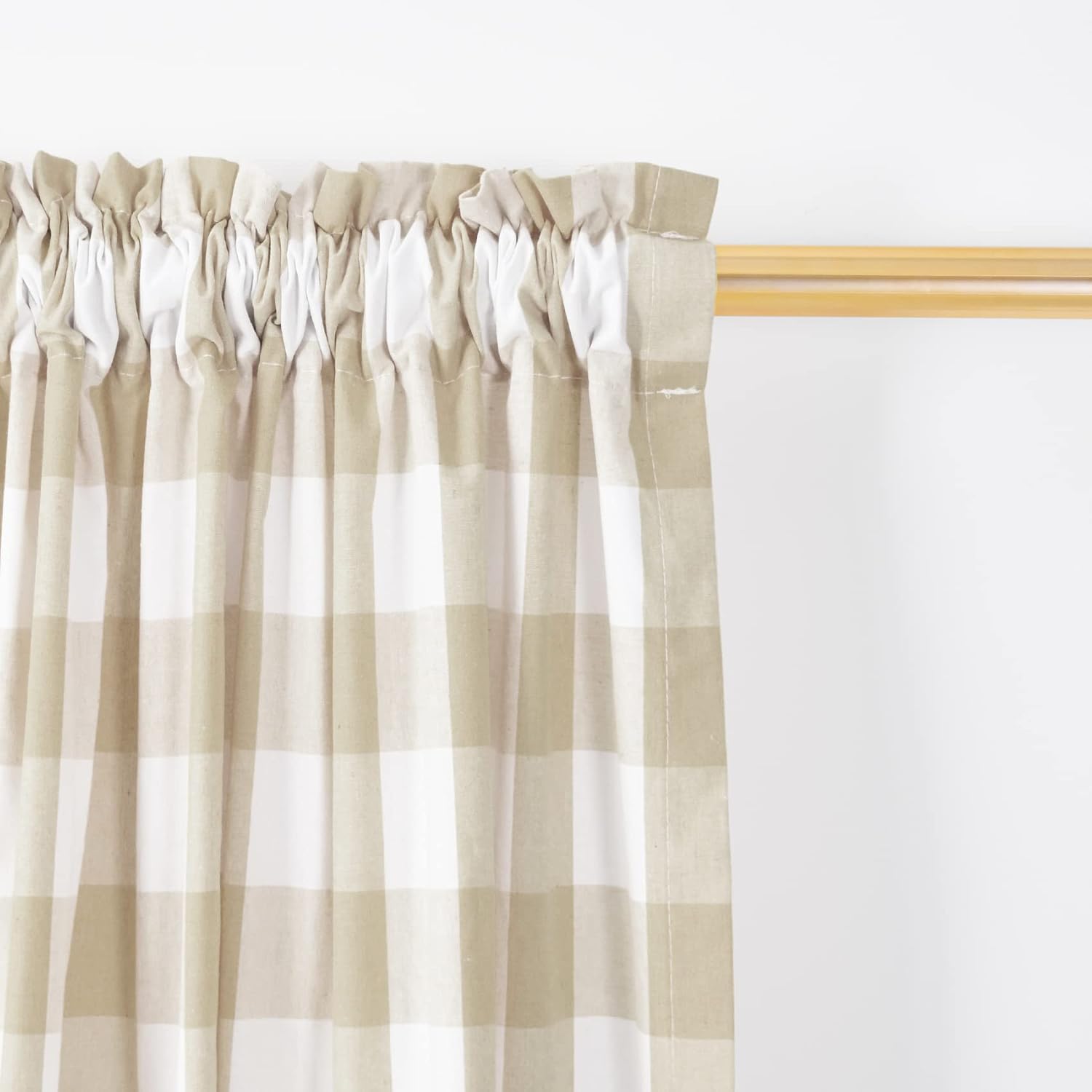 Alternative view of NATUS WEAVER 3 Pc Cotton Classic Country Farmhouse Kitchen Window Curtain -Beige & White Buffalo Check Tier & Valance Set, 54" x 18" / 27" x 36"