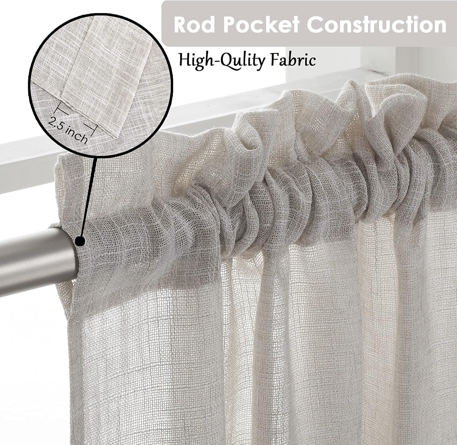 Alternative view of Beda Home Tassel Linen Textured Swag Curtain Valance for Farmhousesu2019 Kitchen; Light Filtering Rustic Short Swag Topper for Small Windows Bedroom Privacy Added Rod Pocket Design (Nature 36x36-2PCs)