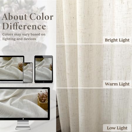 Alternative view of Natural Linen Back Tab Curtains 84 Inch Length for Living Room 2 Panel Pocket Drape Light Filtering Semi Sheer Neutral Country Rustic Farmhouse Boho Curtain Bedroom Muslin Look Ivory Cream Colored