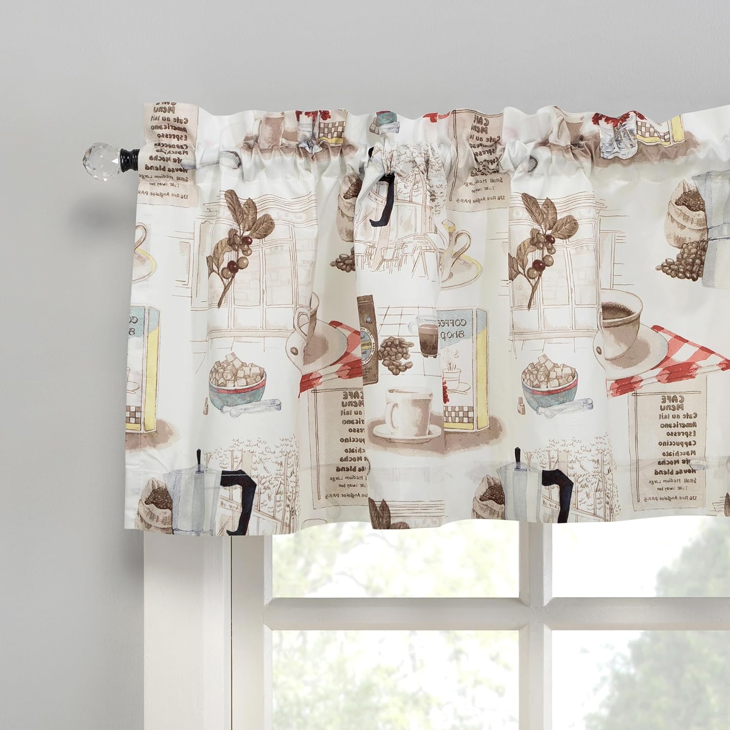 Alternative view of No. 918 Brew Coffee Shop Semi-Sheer Rod Pocket Kitchen Curtain Valance and Tiers Set, 54" x 24", White