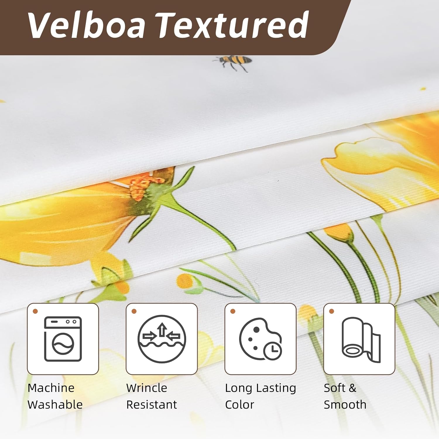 Alternative view of Stanoha Kitchen Curtains (2 Pcs) Over Sink for Bathroom Window Cafe Basement Cortinas para Cocina Farmhouse Short Mini Curtain Flower Bee Summer Daisy Elegant Country Rustic Modern Cute - 26×36"