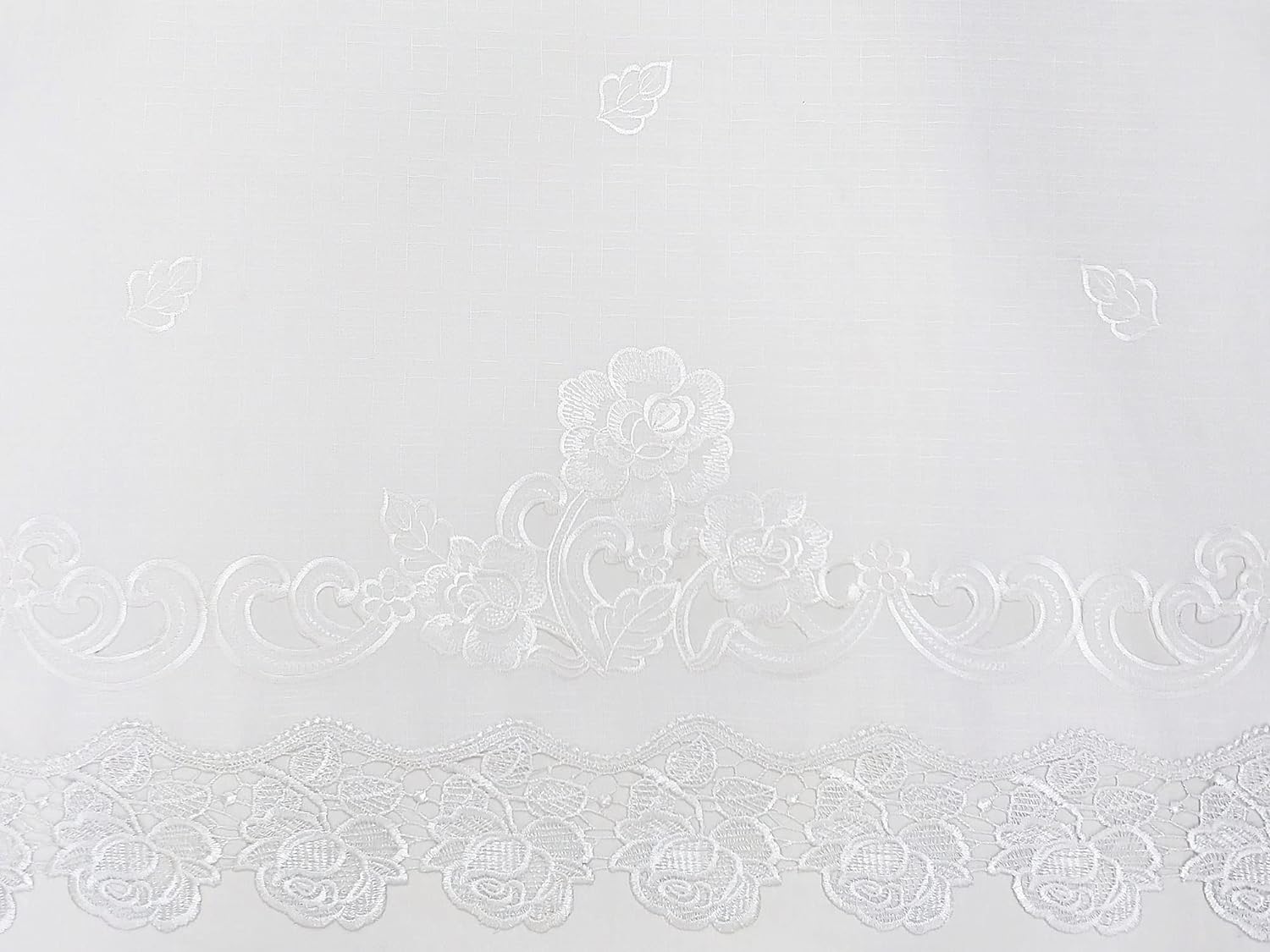 Alternative view of GOHD Lace Rosarium Kitchen Curtains, 3PCS Kitchen Curtains and Valances Set, Elegant White Fabric with Rose Embroidery and Lace. (White, Swag and 22 inches Tiers Set)