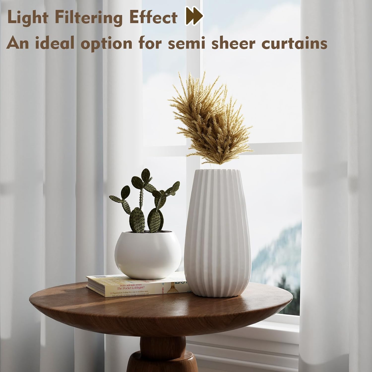 Alternative view of ZWARMY 2Pcs 36inch White Kitchen Tier Curtains for Windows,Semi Light Filtering Curtains for Bedroom,Living Room,Basement,Bathroom,Window Treatments (30" W x 36" L)