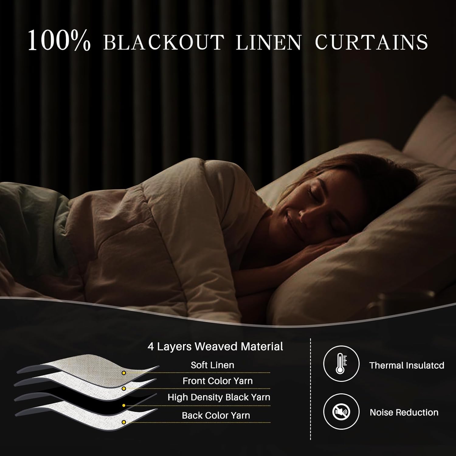 Pinch Pleated Linen Blackout Curtains 84 Inches Long for Bedroom Living Room, 100% Black Out Memory Trained Thermal Insulated Room Darkening Curtain with Rings Hooks, 2 Panels, Natural, 40"Wx84"L