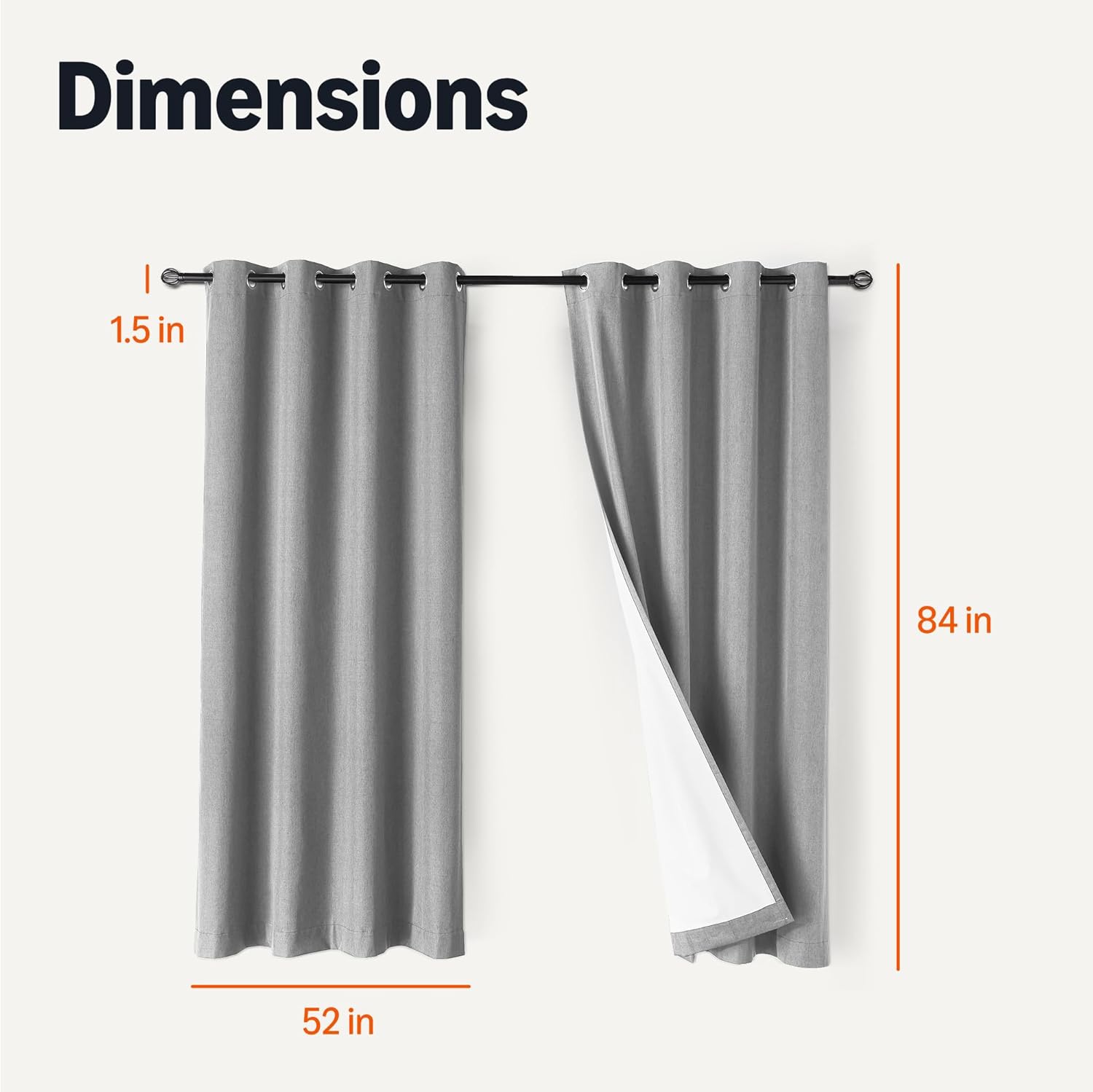 Amazon Basics 100% Blackout Curtains with Grommets, 2 Panels, 52 x 84 Inches, Dark Gray