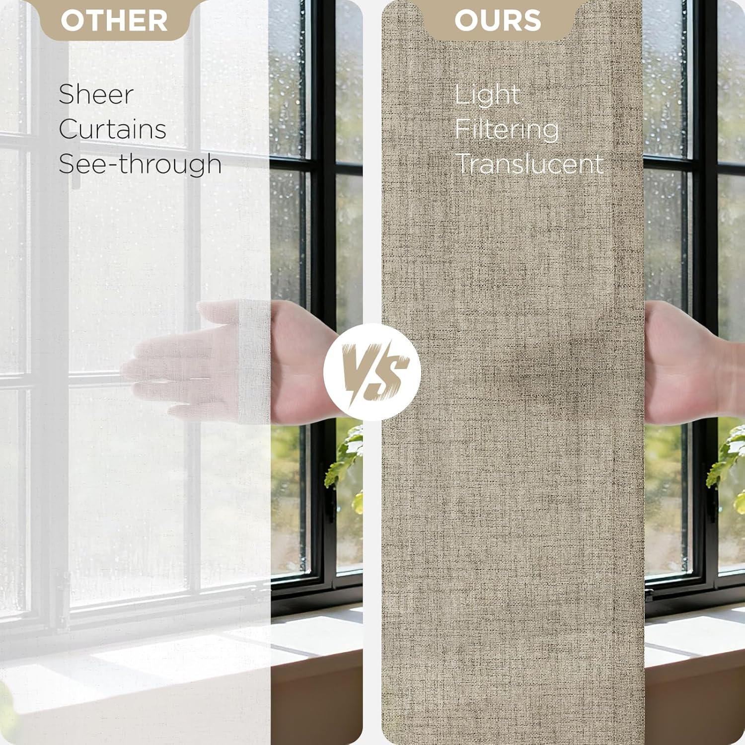Alternative view of Joydeco Linen Curtains u2013 Linen Light Filtering Drapes for Living Room and Bedroom，Soft Privacy Drapes with Farmhouse Style, Back Tab and Rod Pocket, 52 x 84 Inch, 2 Panels