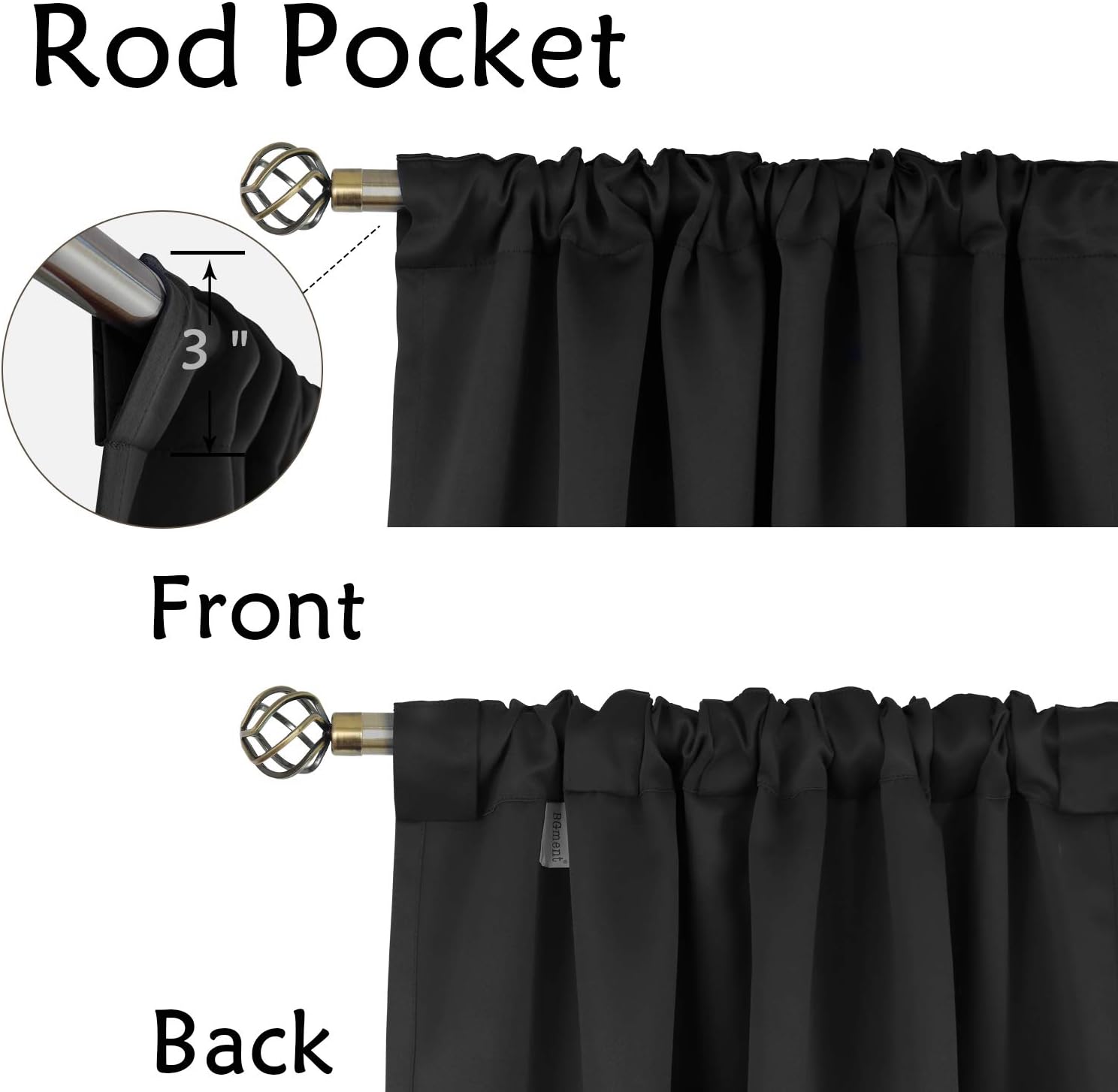 Alternative view of BGment Short Black Kitchen Window Curtains Over Sink - 36 Inch Length Small Window Curtains Rod Pocket and Back Tab Thermal Insulated Drapes for Cafe/RV Camper/Bathroom, 2 Panels, 34 x 36 inch