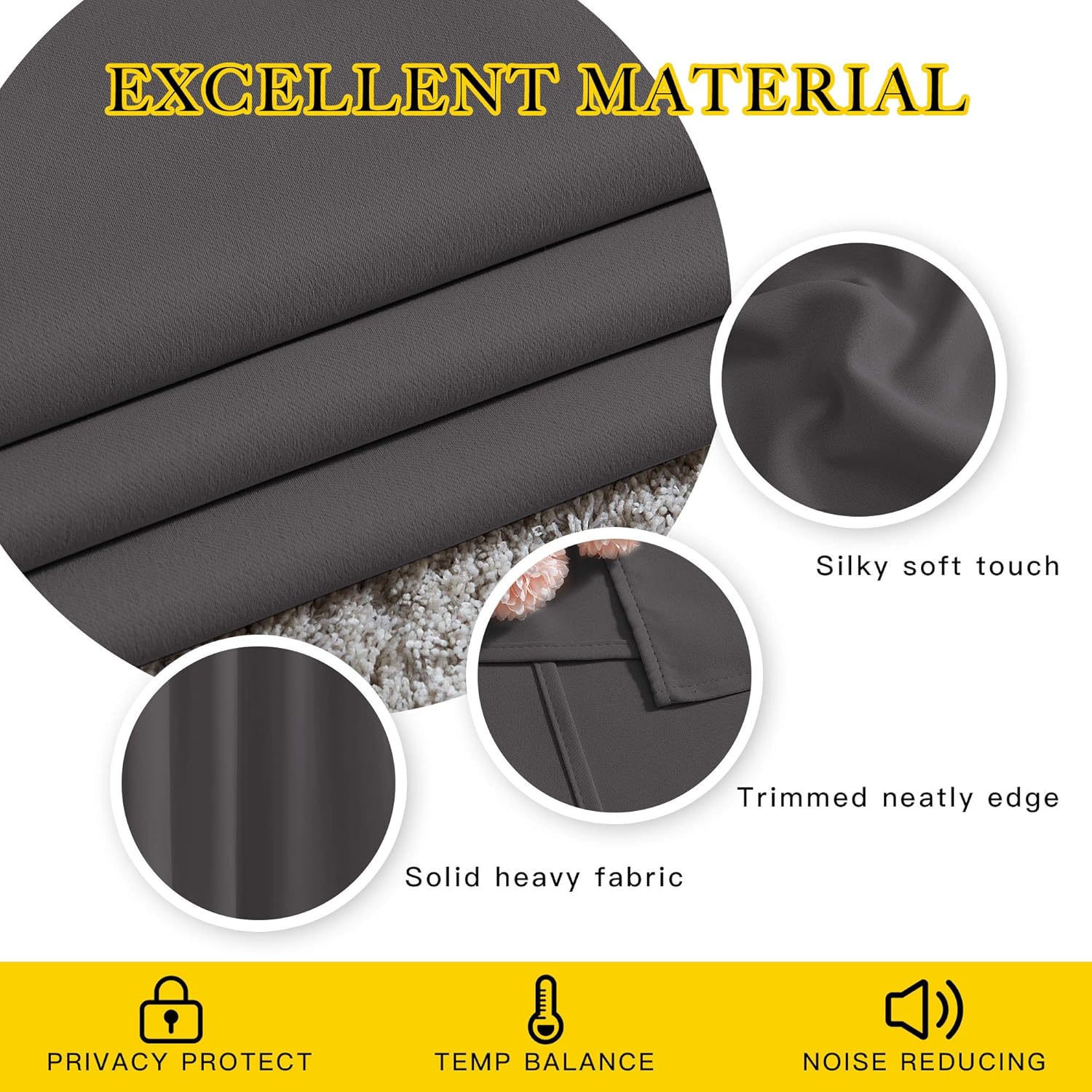 Alternative view of NICETOWN Gray Blackout Curtains for Bedroom 84 inches Long - Thermal Drapes Grommet Room Darkening Light Blocking Curtains Window Treatments for Living Room (2 Panels, W52 x L84, Grey)