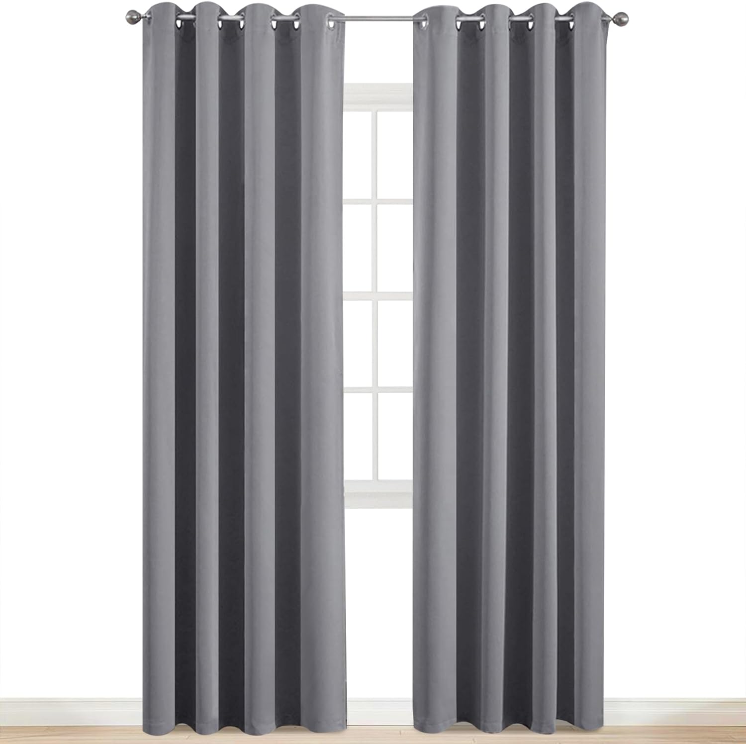 Alternative view of Yakamok Room Darkening Gray Blackout Curtains 84 Inch Long Light Blocking Thermal Insulated Window Treatment Grommet Drapes for Bedroom Living Room, 52W x 84L, Grey Curtains, 2 Panels