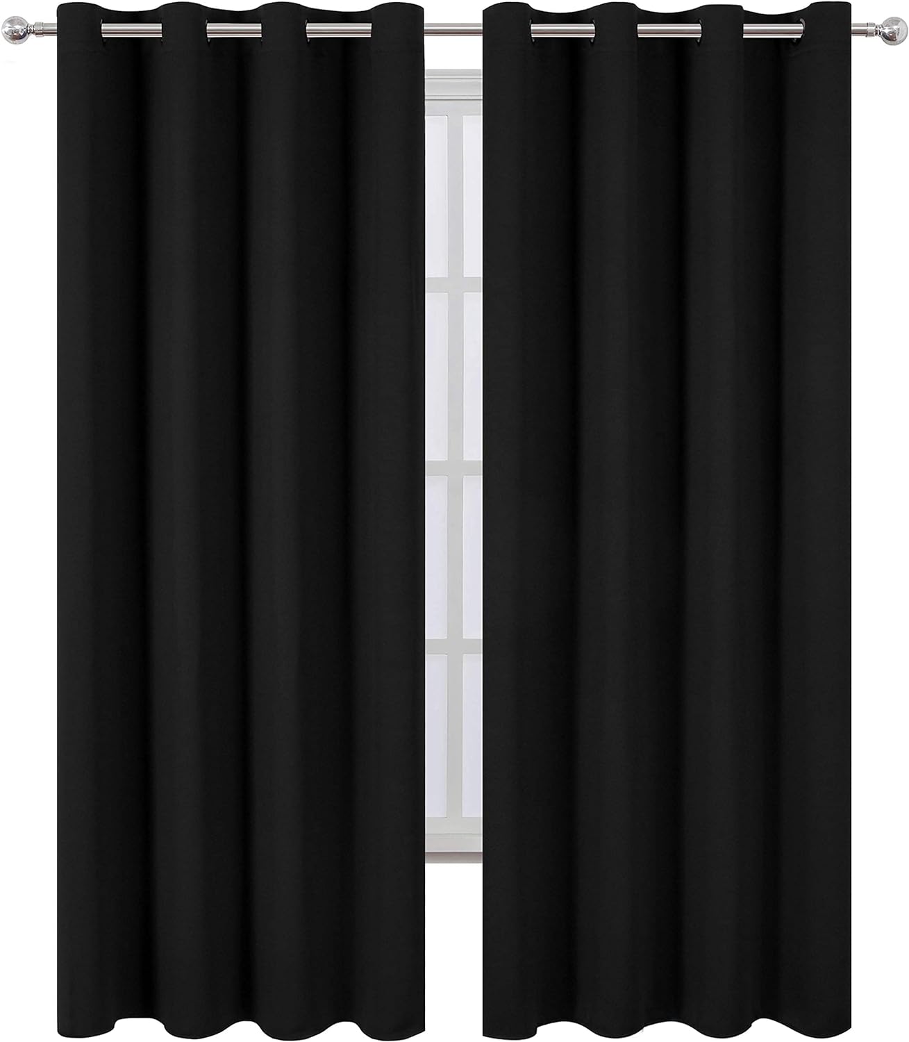 LEMOMO Blackout Curtains 52 x 84 inches Long Black Curtains Set of 2 Panels Thermal Insulated Room Darkening Curtains for Bedroom