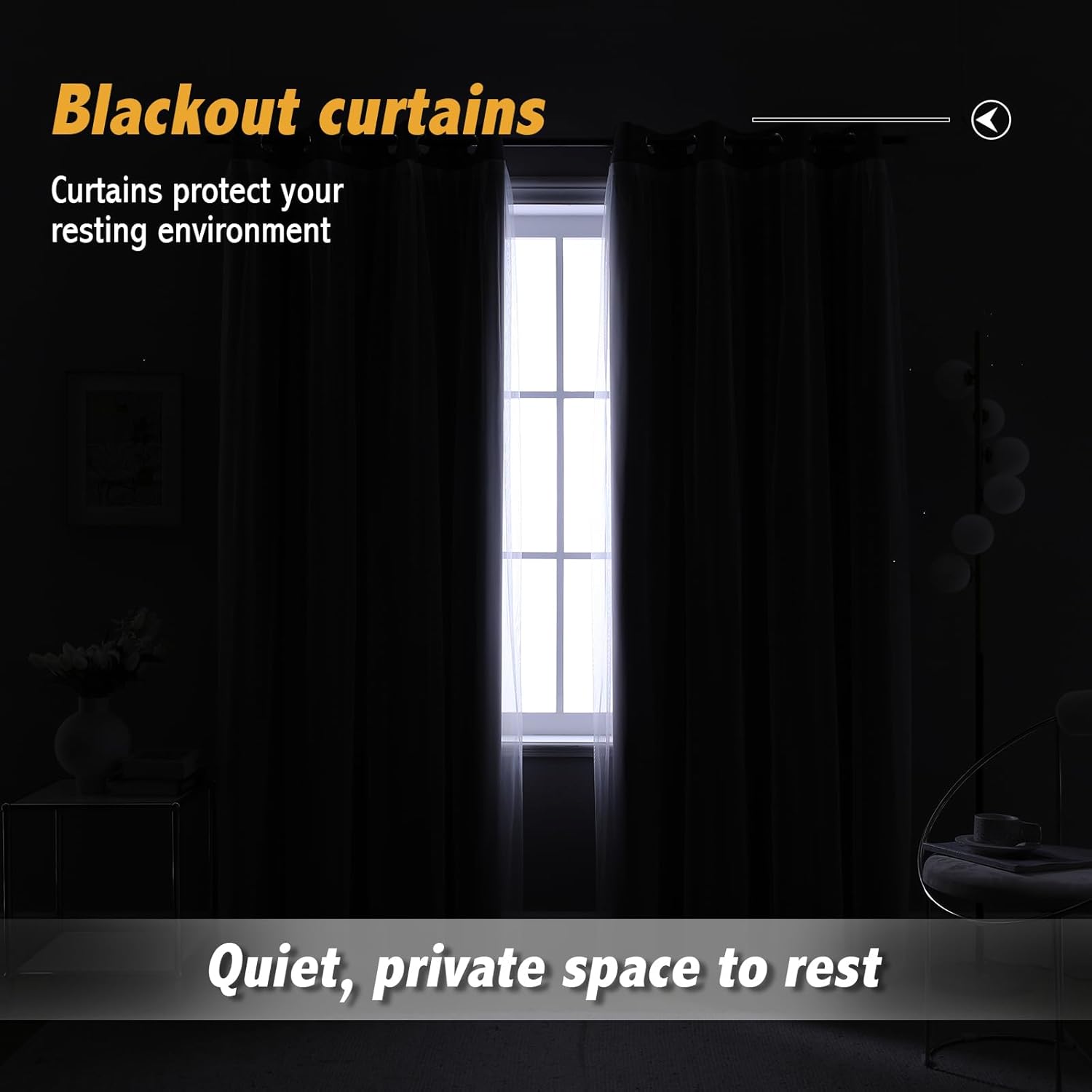 Anytime Home Curtains Blackout and Sheer Layered Solid Window Curtain Panel Pair with Grommet Top, 52Wx84L,Grey - Image 3