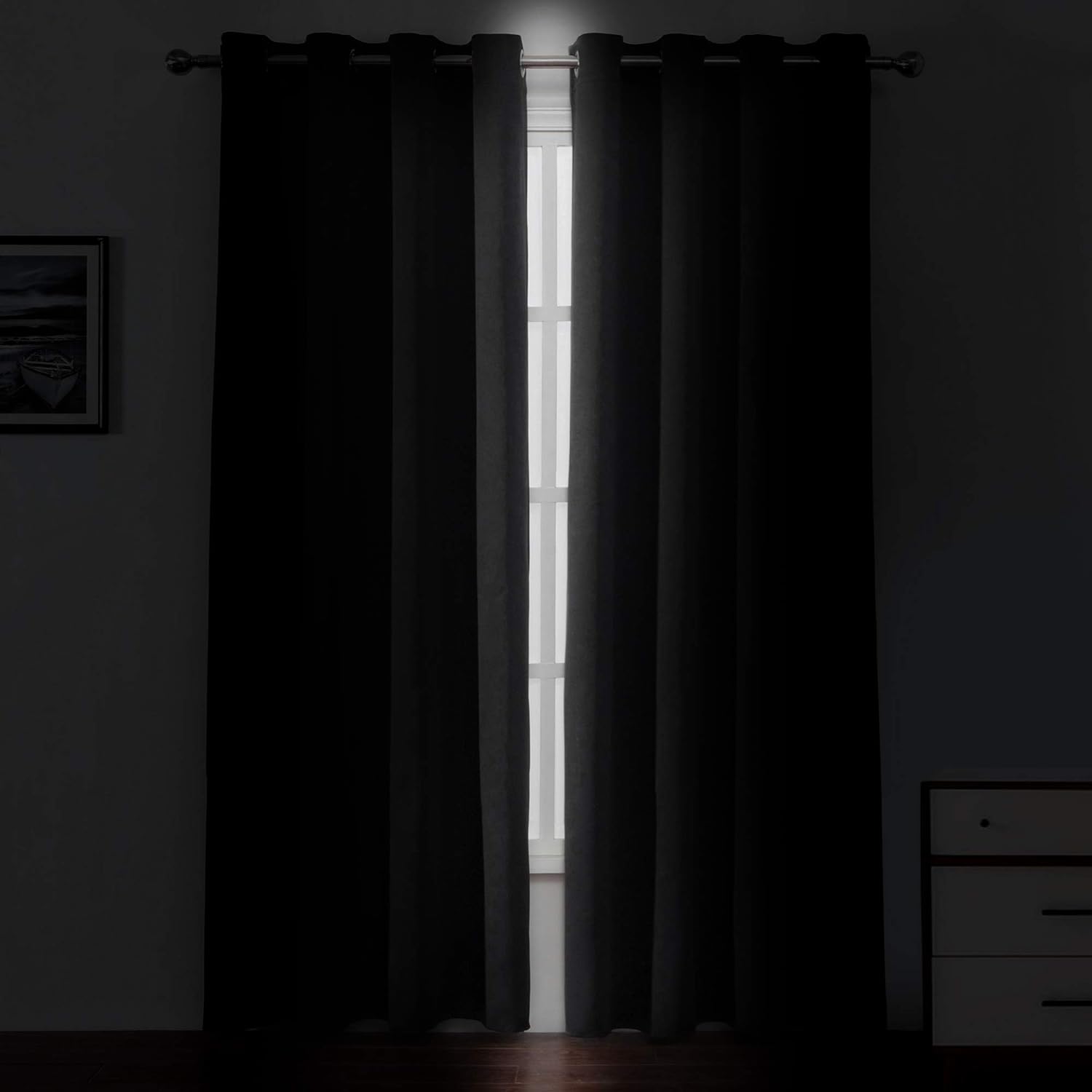Alternative view of LEMOMO Blackout Curtains 52 x 84 inches Long Black Curtains Set of 2 Panels Thermal Insulated Room Darkening Curtains for Bedroom
