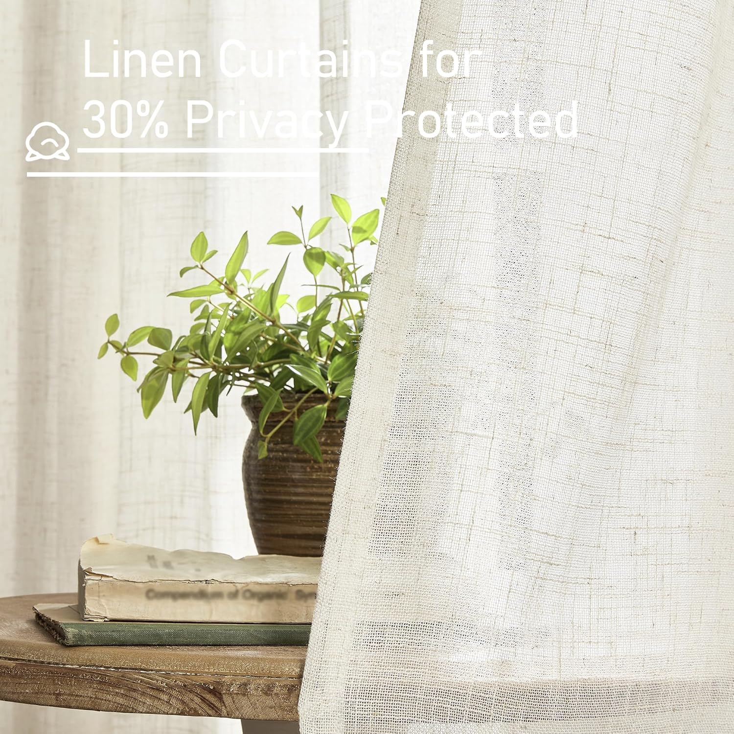 LAMIT Natural Ivory Semi Sheer Linen Curtains 84 inch Long, Cream White Light Filtering Living Room Panels Back Tab and Rod Pocket Neutral Drapes for Bedroom/Farmhouse, 2 Panels, 52 x 84 Inch - Image 6
