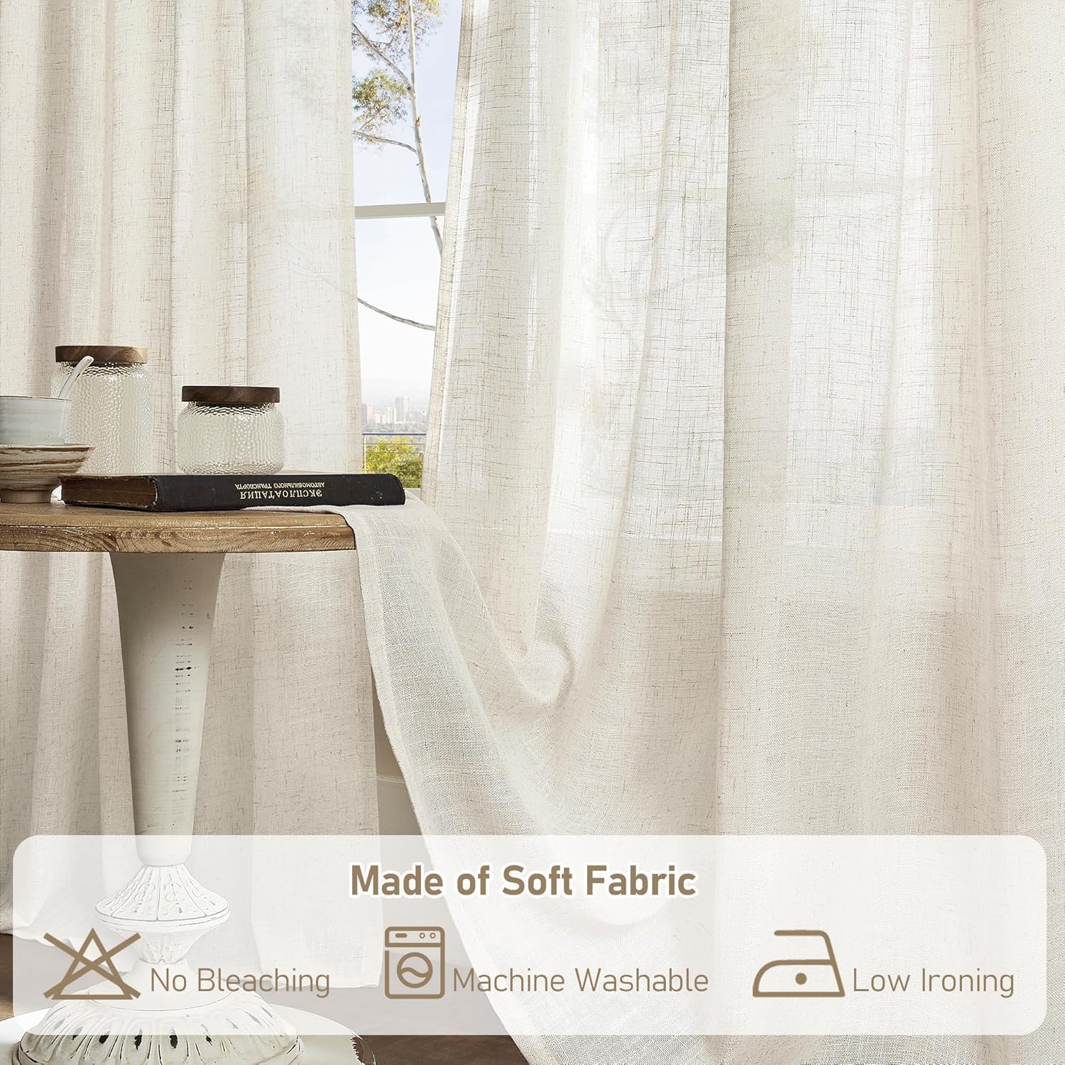 LAMIT Natural Ivory Semi Sheer Linen Curtains 84 inch Long, Cream White Light Filtering Living Room Panels Back Tab and Rod Pocket Neutral Drapes for Bedroom/Farmhouse, 2 Panels, 52 x 84 Inch - Image 8