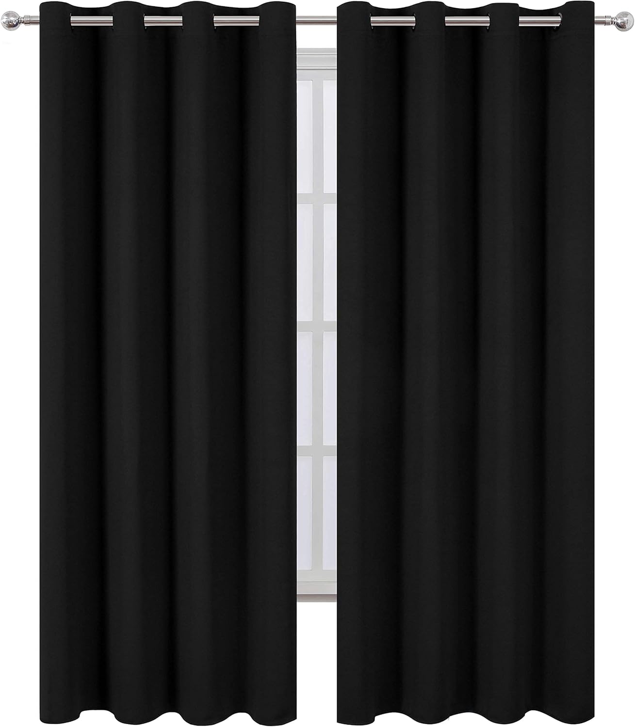 LEMOMO Blackout Curtains 52 x 84 inches Long Black Curtains Set of 2 Panels Thermal Insulated Room Darkening Curtains for Bedroom