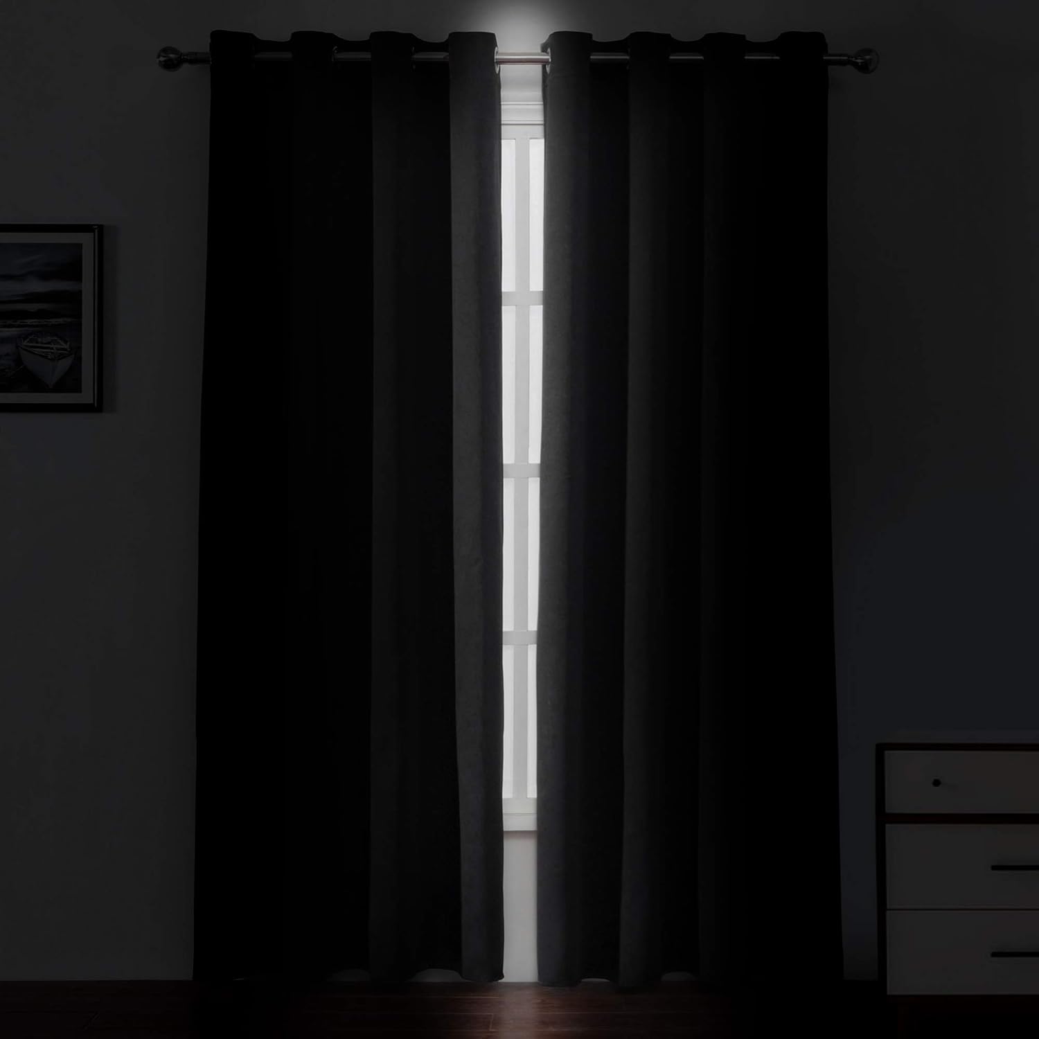 Alternative view of LEMOMO Blackout Curtains 52 x 84 inches Long Black Curtains Set of 2 Panels Thermal Insulated Room Darkening Curtains for Bedroom