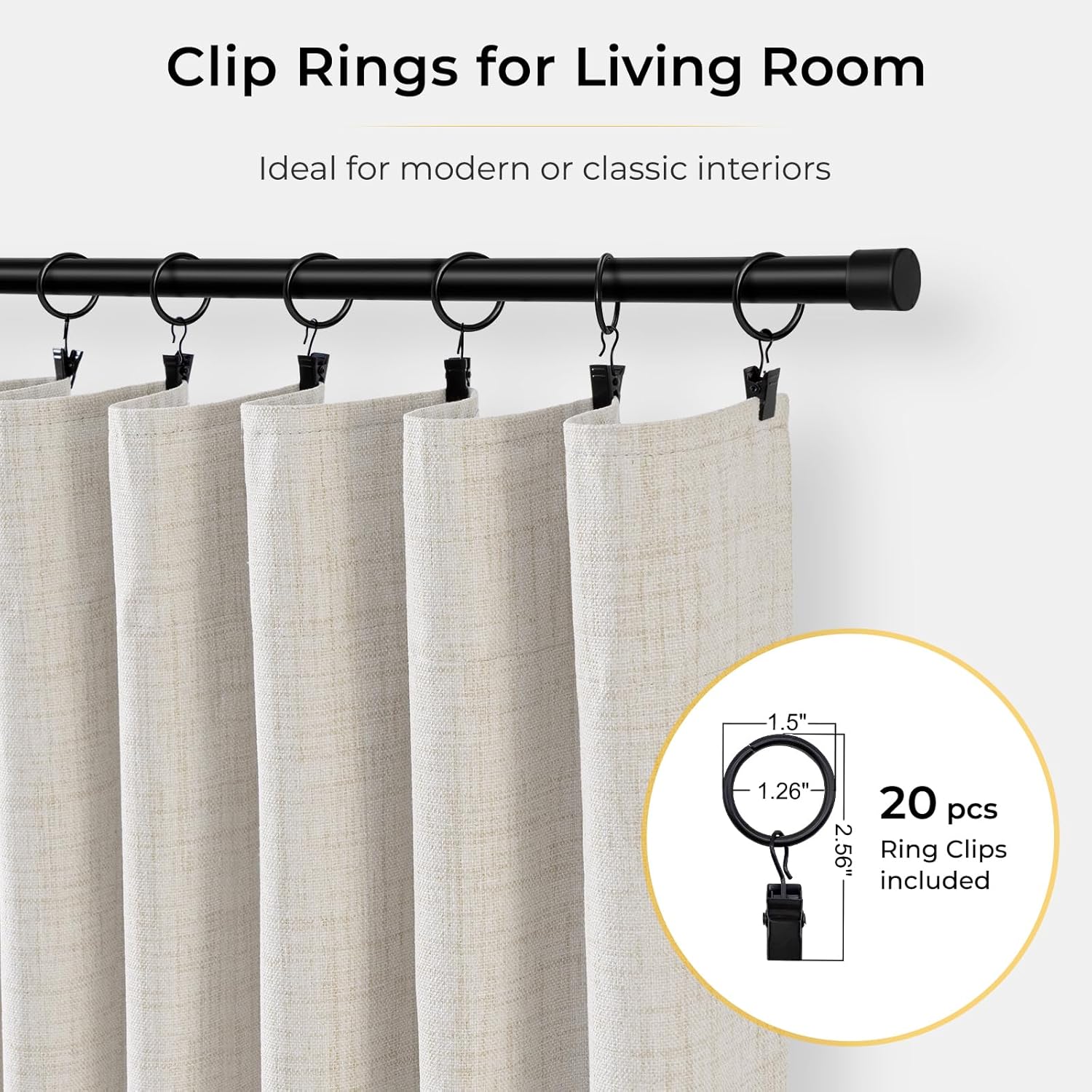 Alternative view of INOVADAY 100% Blackout Curtains for Bedroom, Black Out Curtains 84 Inch Long, Clip Rings Linen Blackout Drapes, Thermal Insulated Room Darkening for Living Room, 2 Panels - Beige,W50xL84