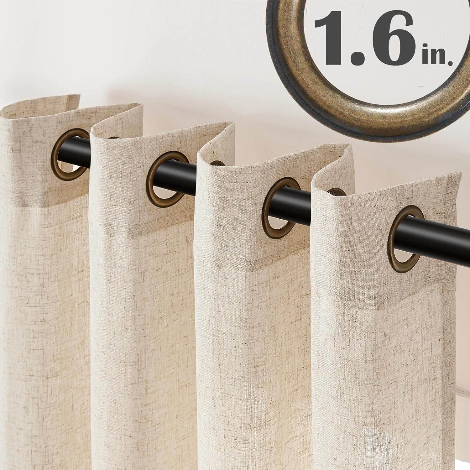 Alternative view of JINCHAN Linen Curtains for Living Room Beige Grommet Top Window Treatment Set for Bedroom 2 Panels 96 inches Long Crude