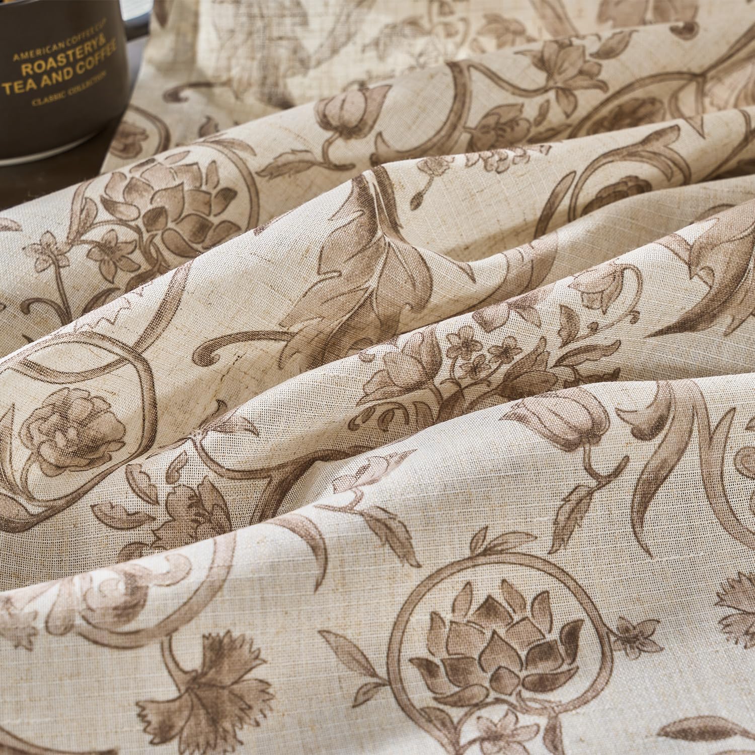 Alternative view of jinchan Linen Floral Curtains for Living Room with Printed Flower 84 Inches Long Light Filtering Farmhouse Window Treatment Vintage Drapes Back Tab Rod Pocket 2 Panels Taupe on Beige