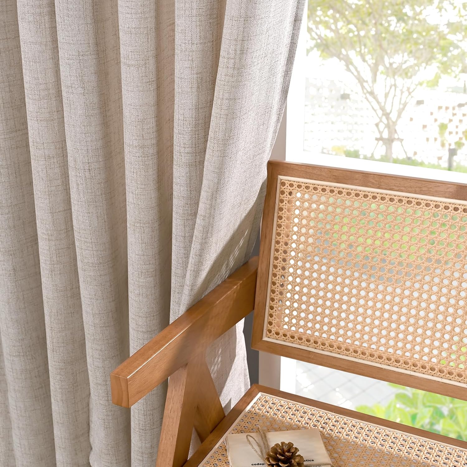 YoungsTex Linen Semi Sheer Curtains 63 Inch Length 2 Panels for Living Room - Light Filtering Drapes with Bronze Grommet Beige Window Treatments for Country Office Bedroom, 52 X 63 Inch - Image 8