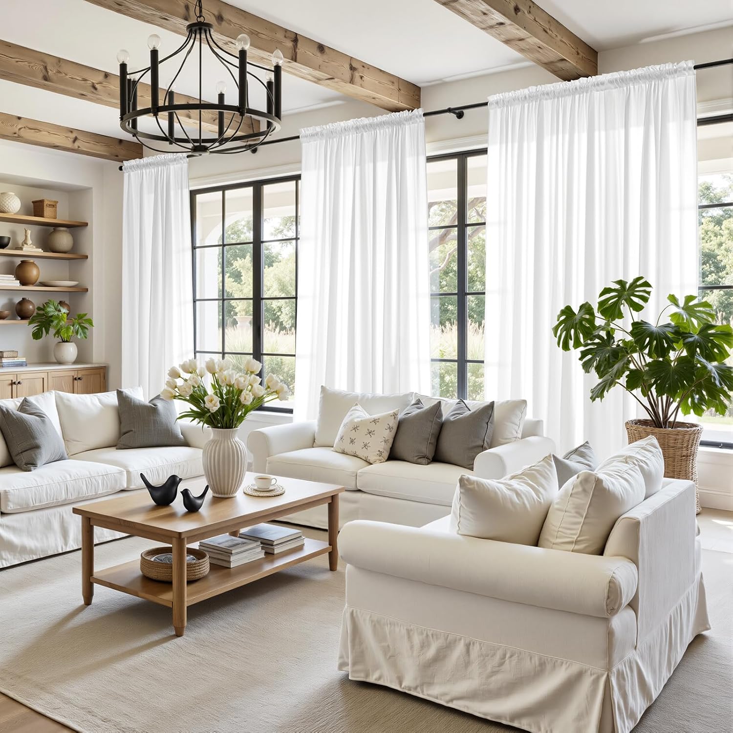 Alternative view of HOMEIDEAS Non-See-Through White Privacy Sheer Curtains, 52 X 72 Inches Long 2 Panels Sheer Curtains Light Filtering Window Drapes for Bedroom Living Room