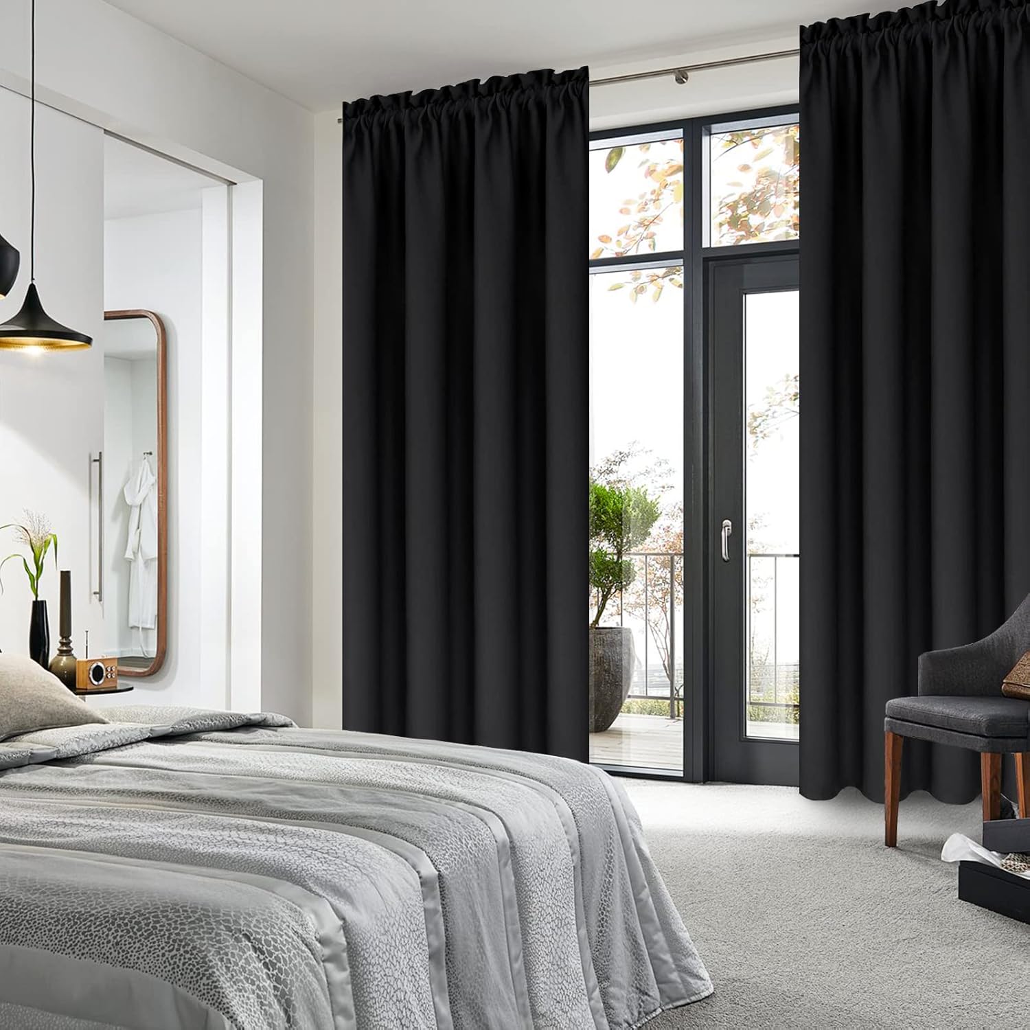 Alternative view of DWCN Blackout Curtains u2013 Thermal Insulated, Energy Saving & Noise Reducing Bedroom and Living Room Curtains, Black, W 42x L 63 Inch, Set of 2 Rod Pocket Curtain Panels