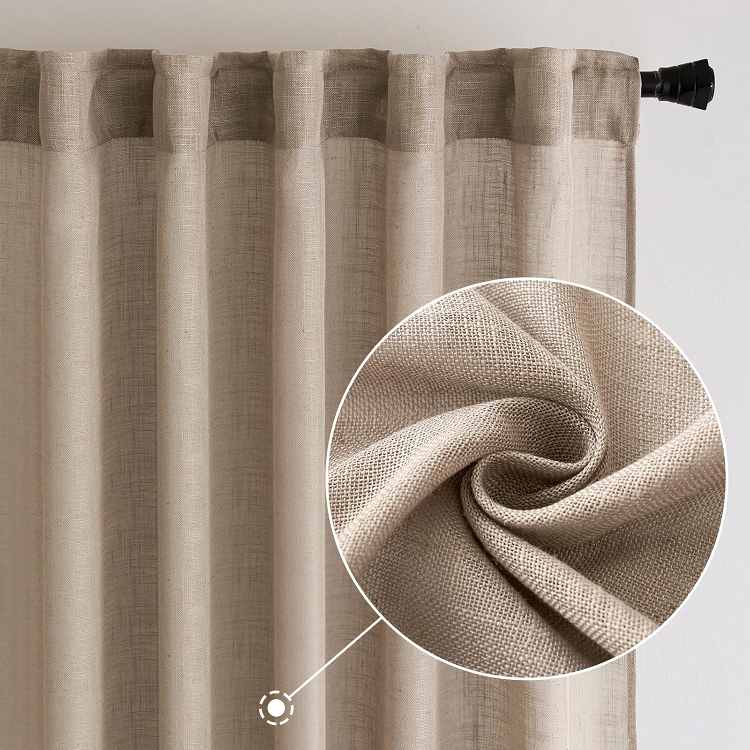 Alternative view of MIULEE Taupe Linen Curtains 84 Inch Length for Bedroom Living Room, Soft Thick Linen Textured Window Drapes Semi Sheer Light Filtering Back Tab Rod Pocket Burlap Look Farmhouse Country Decor, 2 Panels