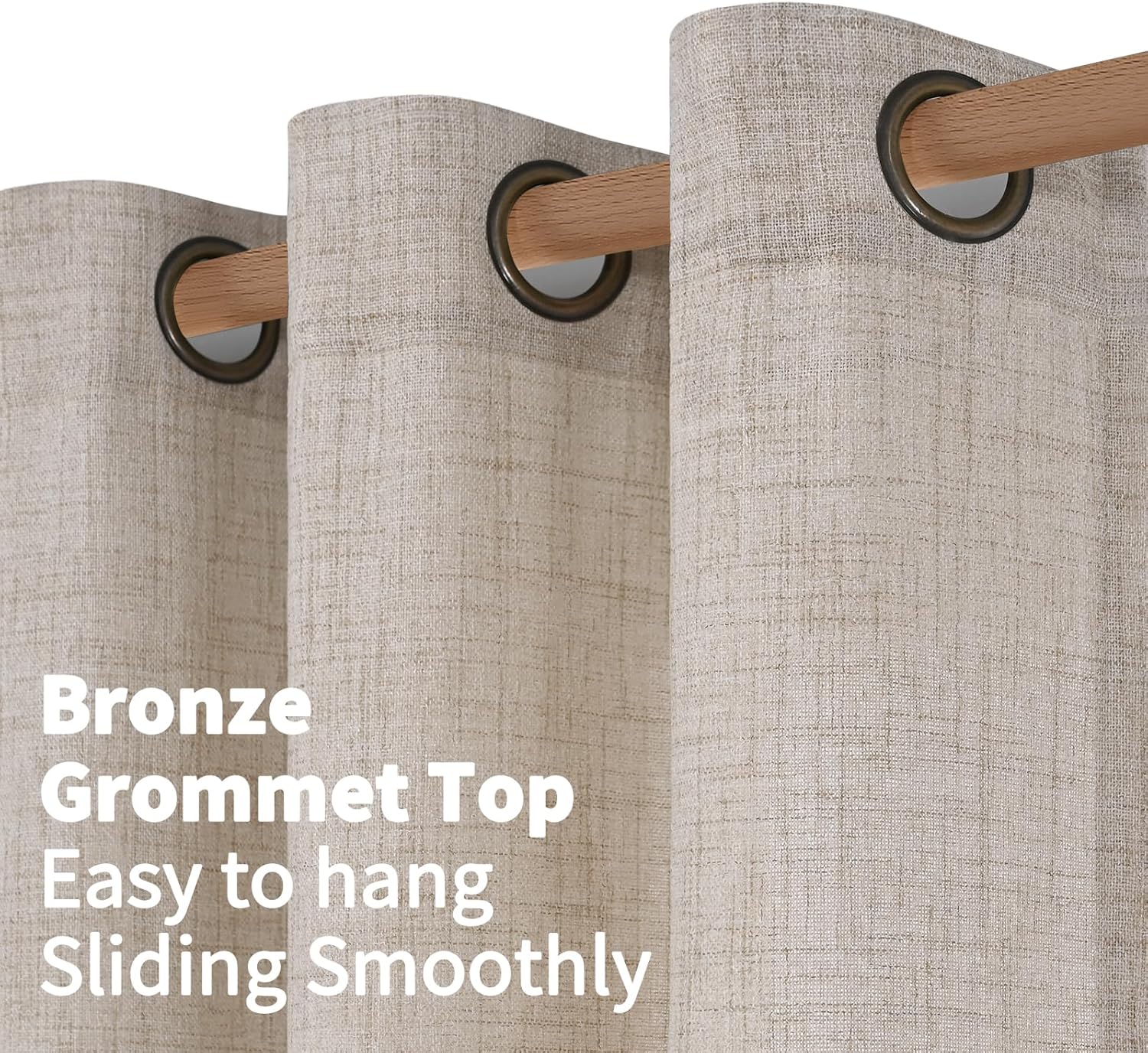 YoungsTex Linen Semi Sheer Curtains 63 Inch Length 2 Panels for Living Room - Light Filtering Drapes with Bronze Grommet Beige Window Treatments for Country Office Bedroom, 52 X 63 Inch - Image 5