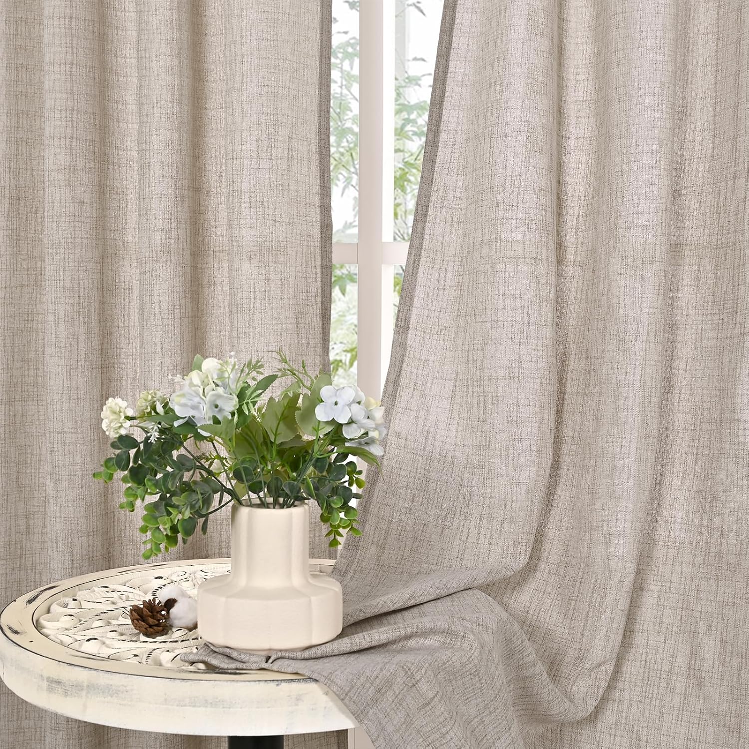 YoungsTex Linen Semi Sheer Curtains 63 Inch Length 2 Panels for Living Room - Light Filtering Drapes with Bronze Grommet Beige Window Treatments for Country Office Bedroom, 52 X 63 Inch - Image 7