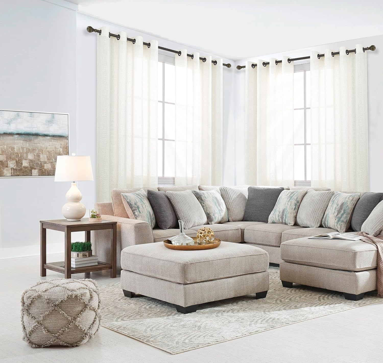 KOUFALL Linen Curtains for Living Room, Bronze Grommet, Semi Sheer Light Filtering Curtains, Neutral Cream Farmhouse Curtain Drapes 84 Inches Long 2 Panels Set