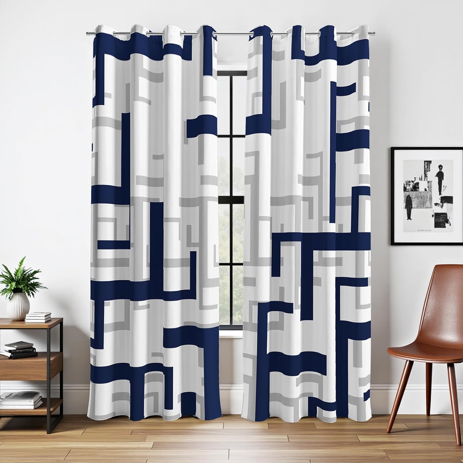 Alternative view of weesire Modern Blackout Curtains for Bedroom Living Room 2 Panels 100% Blackout Blue and White Pattern Curtains Abstract Curtains, 52x84 Inches