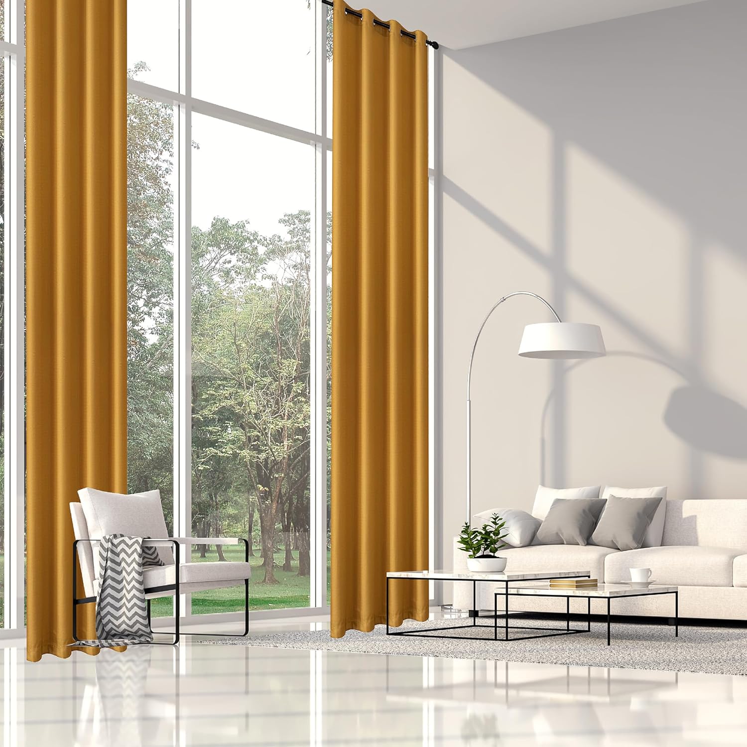 Qiseca Curtains for Living Room Yellow Semi Sheer Extra Long Linen Drapes 52x144 Inches Custom Made for Tall Ceiling to Floor Window 2 Story Curtain (12ft) 1 Panel