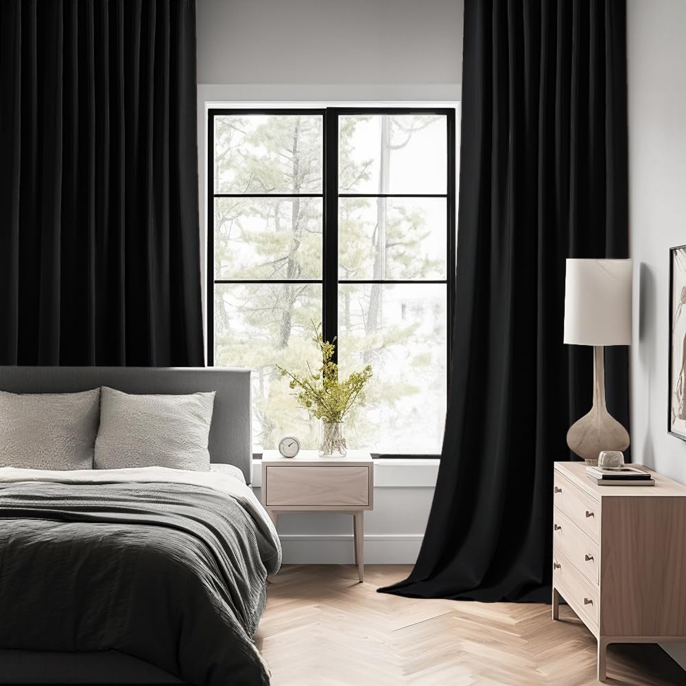 Alternative view of MIULEE 2 Panels Back Tab Blackout Curtains 96 Inch Long for Living Room Bedroom, Halloween Black Rod Pocket/Pinch Pleated Thermal Insulated Room Darkening Light Blocking Floor to Ceiling Curtain/Drape