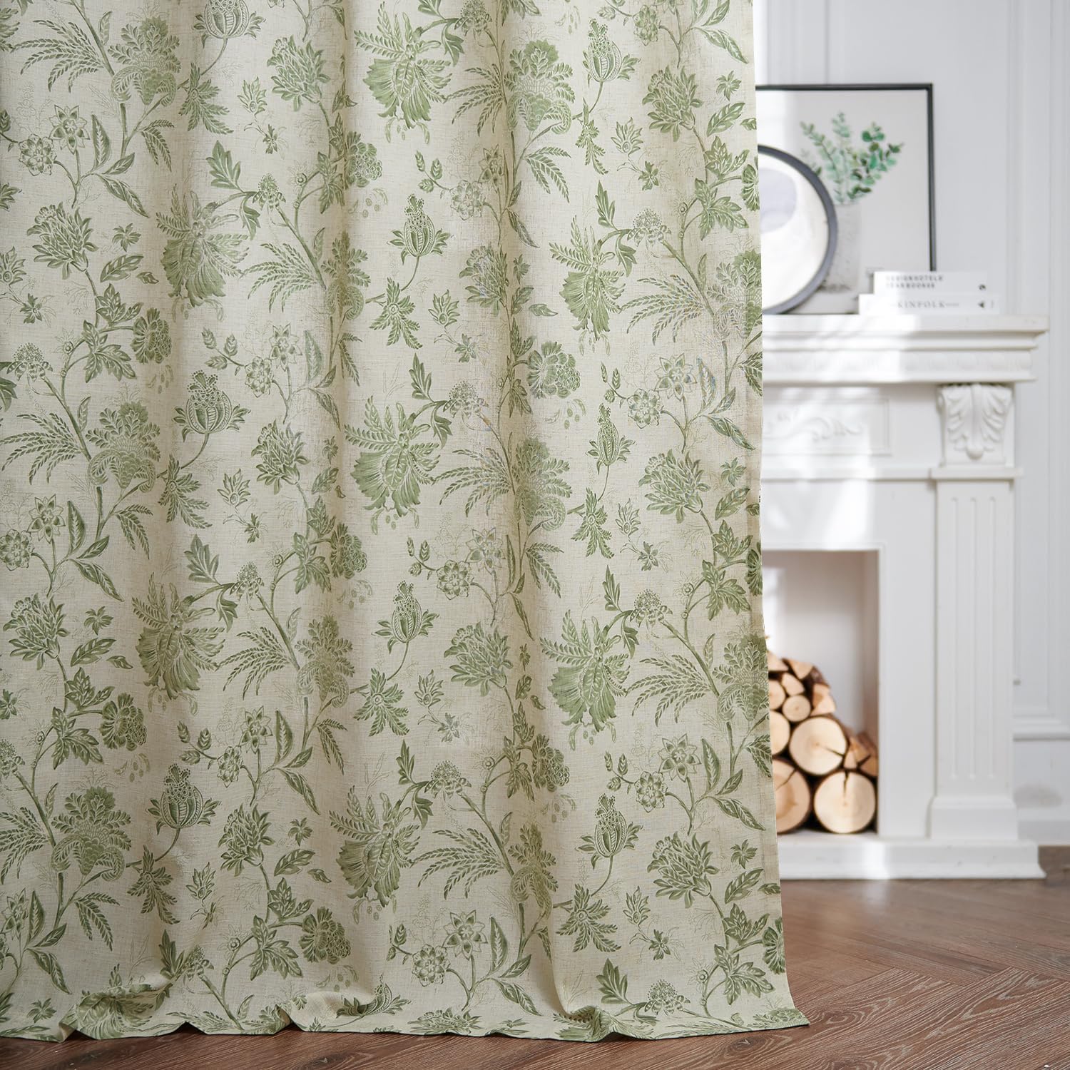 Alternative view of jinchan Linen Floral Curtains for Living Room with Printed Flower 108 Inches Long Light Filtering Extra Long Back Tab Rod Pocket Sage Green Window Curtain Set Farmhouse Drapes, 2 Panels