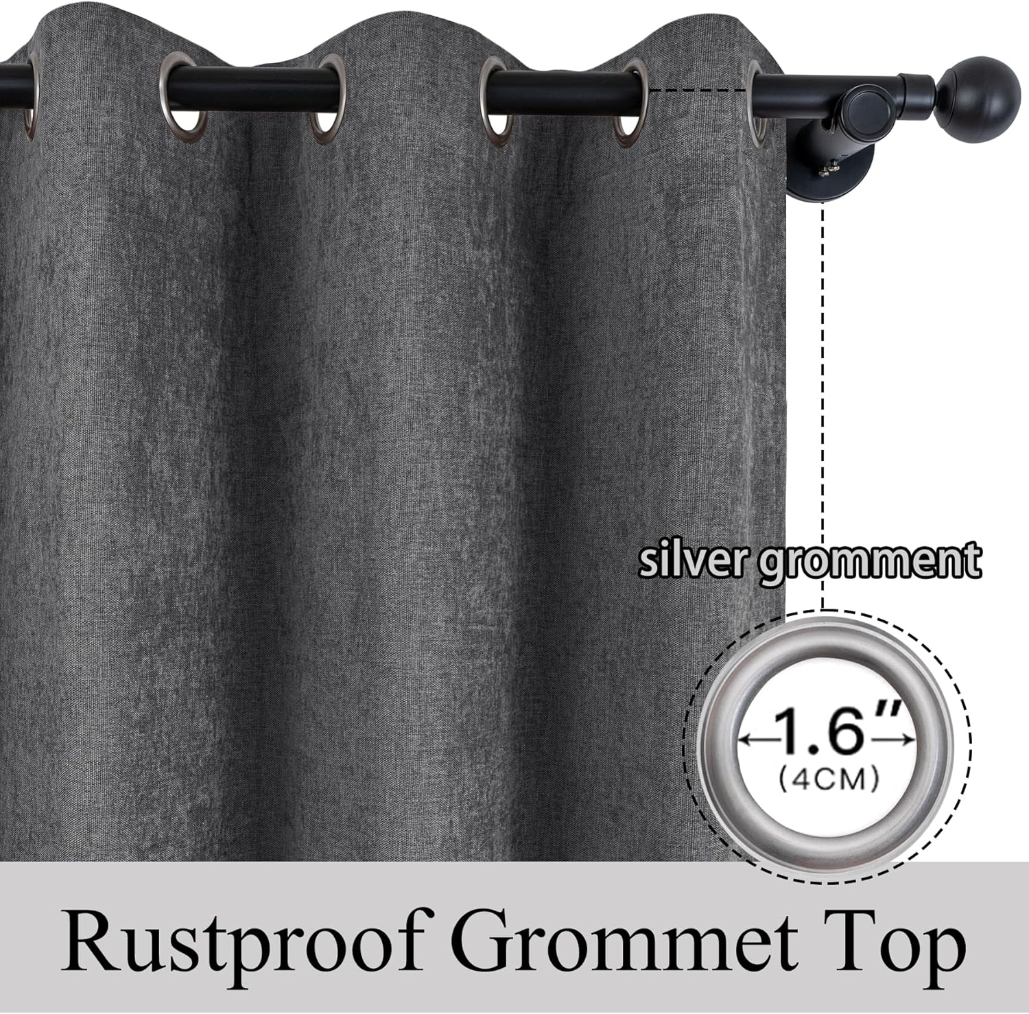 Alternative view of Fcosie 52" Wx102 L Chenille Black Out Drapes with Silver Grommet/Full Light Blocking Curtains 102 in Length/Eyelet Top Draperies 100% Blackout Drapery for Living Room Bedroom, 2 PCS, Dark Grey