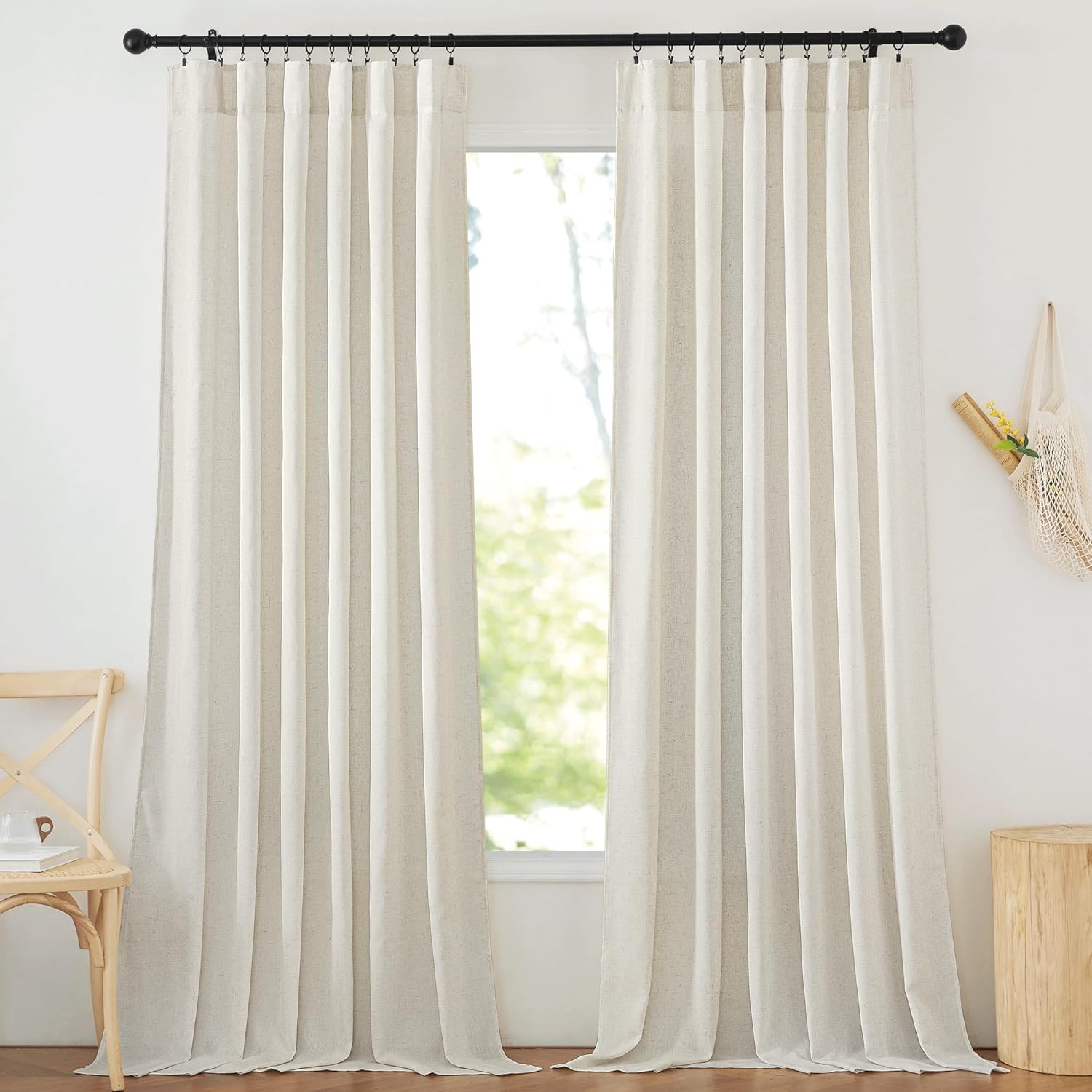 Alternative view of NICETOWN Flax Linen Living Room Curtains 95 inches Long, Rod Pocket & Back Tab Semi Sheer Drapes Privacy Added with Light Filtering for Bedroom/Living Room, Natural, W68 x L95, 2 Panels