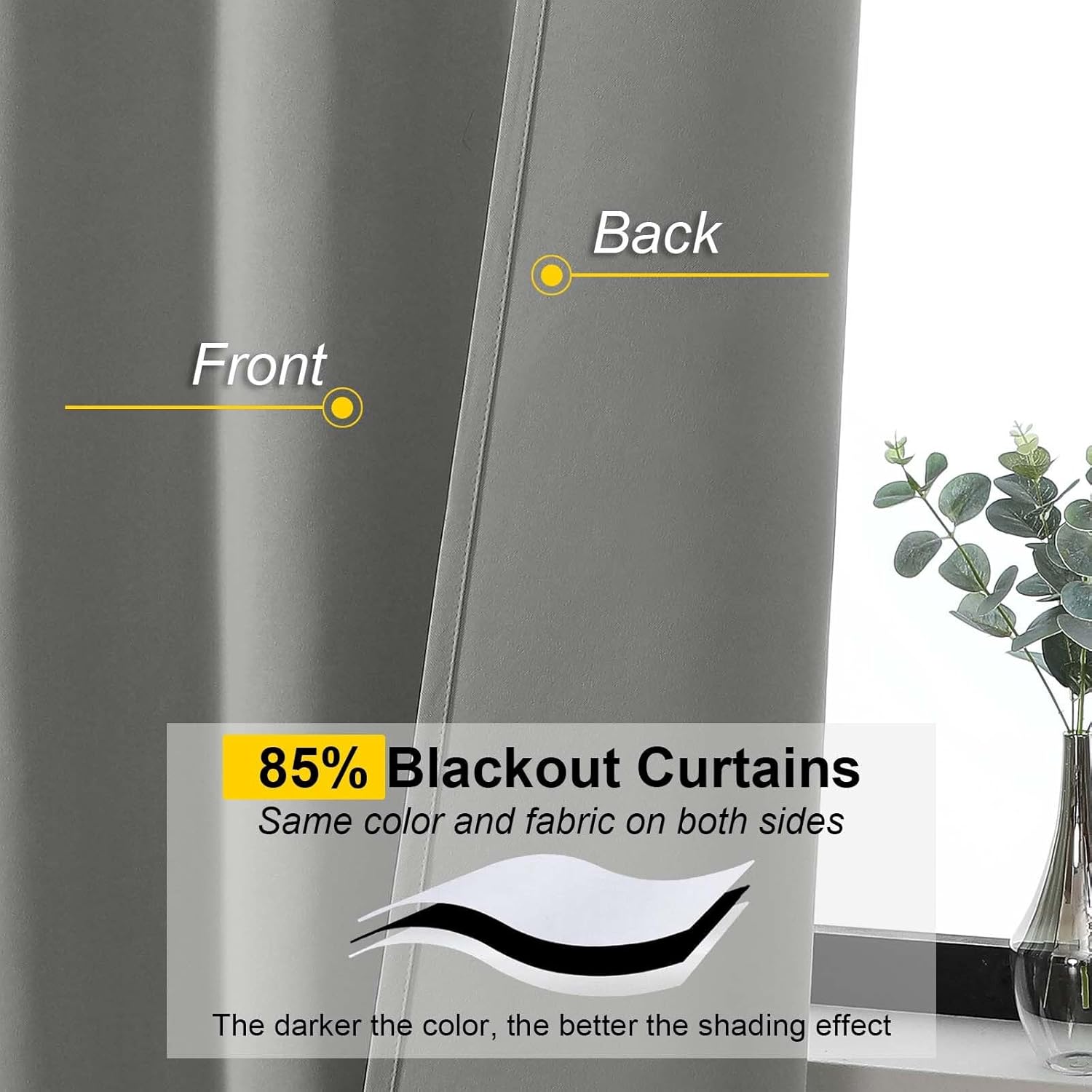 Alternative view of WelvetBLK Light Grey Blackout Curtains for Bedroom Living Room 63 Inch Length 2 Panels Set, Soft Solid Room Darkening Thermal Insulated Window Treatments, Rod Pocket Dining Room Curtains, 40" Wx63 L