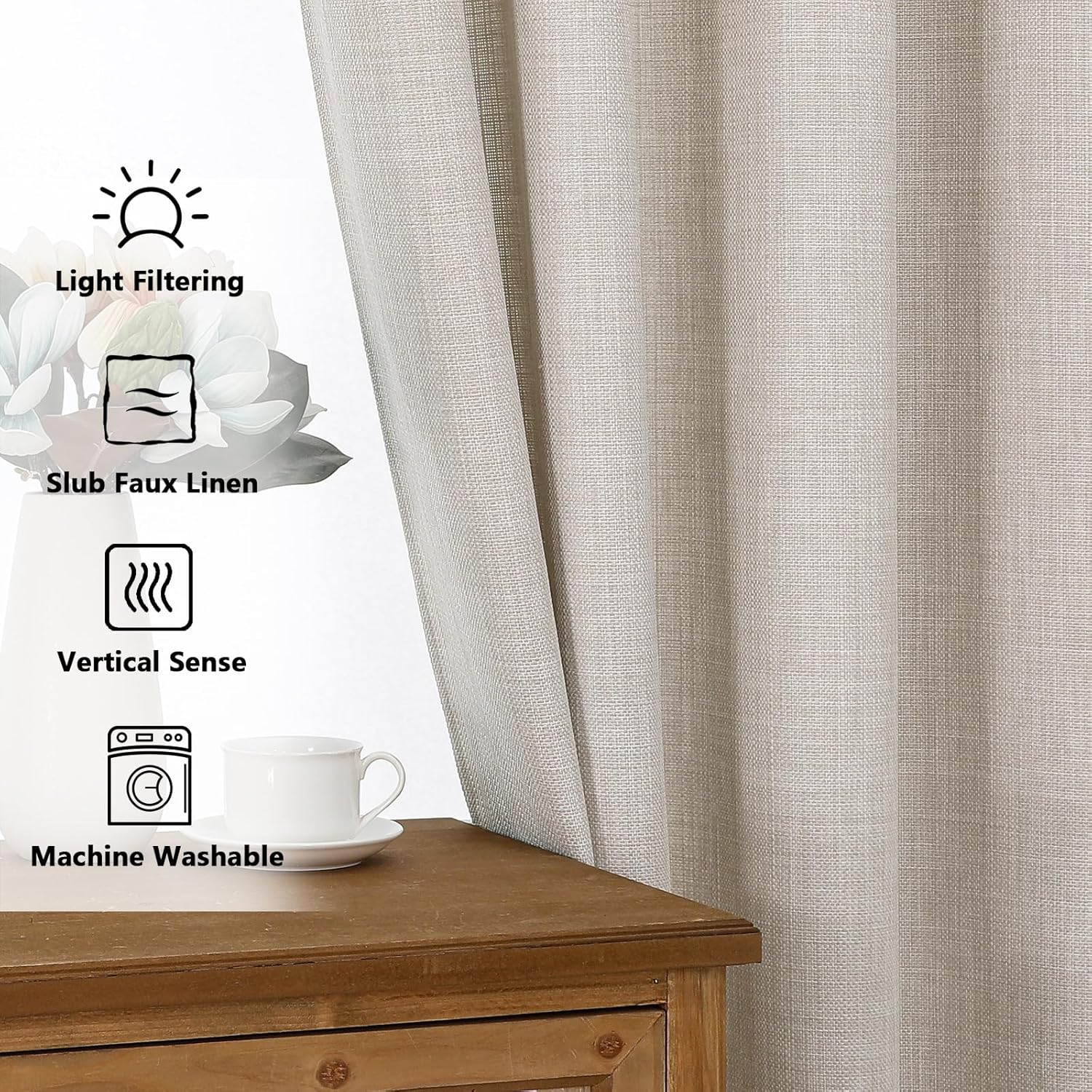 Alternative view of Chyhomenyc Curtains 84 Inches Long 2 Panels Set, Light Filtering Faux Linen Textured Soft Airy Window Curtains for Living Room Bedroom, Thick Modern Privacy Grommet Drapes, 50Wx84L, 2PCS， Linen Color