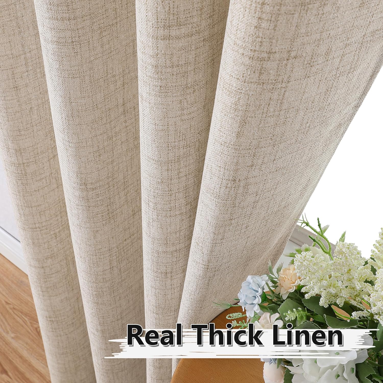 Tollpiz Short Linen Curtains Bedroom Rod Pocket Semi Sheer Curtain Burlap Light Filtering Thick Linen Drapes for Living Room, 38 x 45 inches Long, Natural, Set of 2 Panels - Image 3